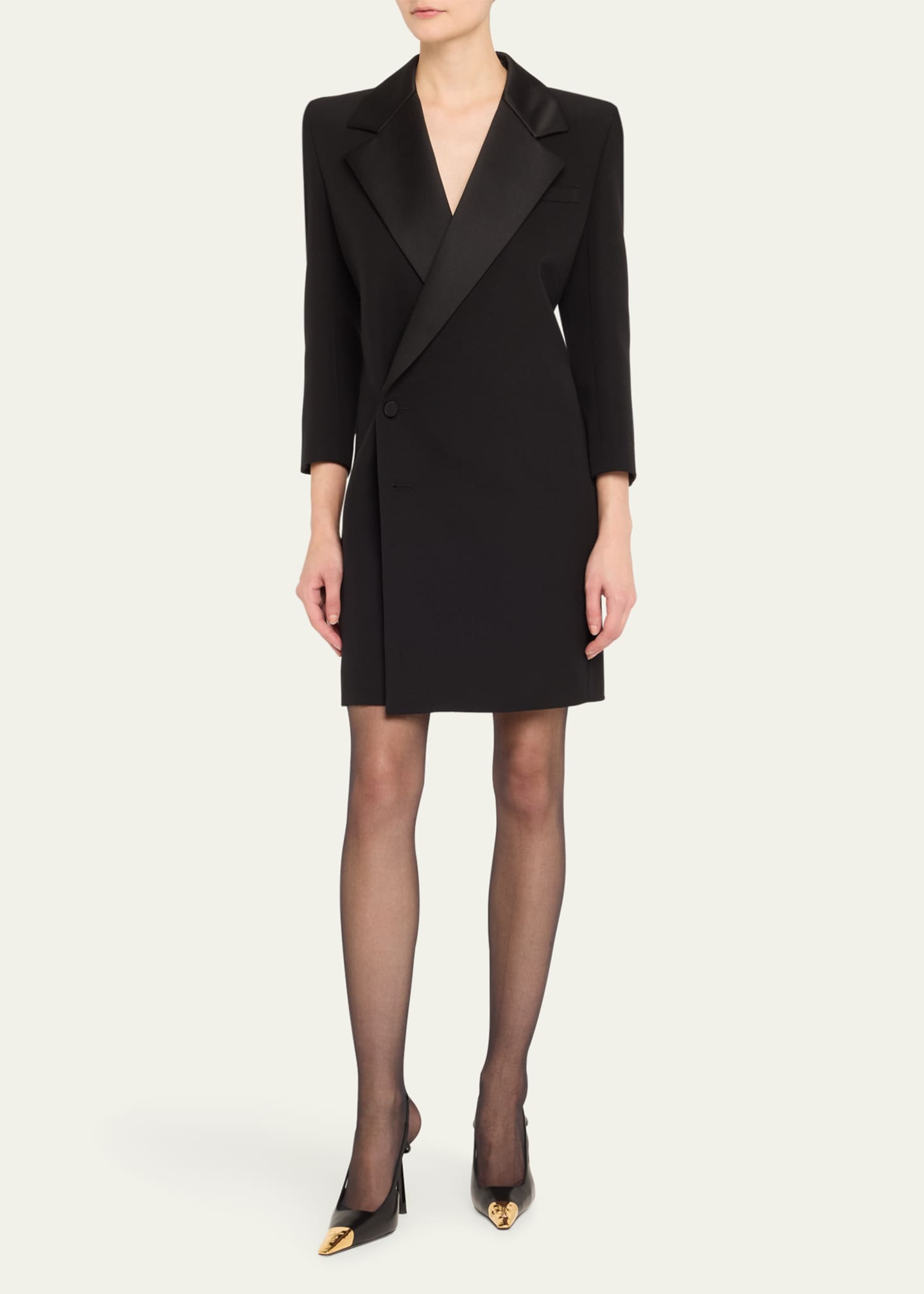 Saint Laurent Jeanne Leather Metallic-Toe Slingback Pumps Image 3 of 5