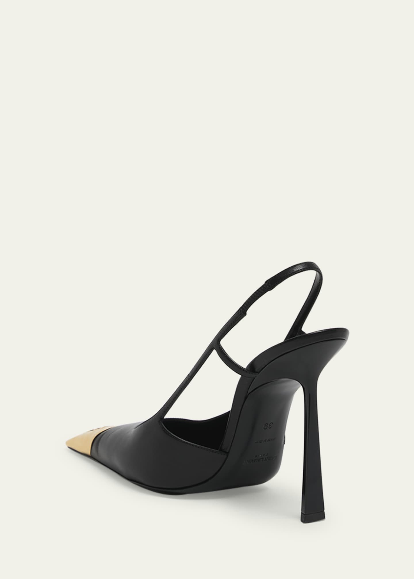 Saint Laurent Jeanne Leather Metallic-Toe Slingback Pumps Image 4 of 5