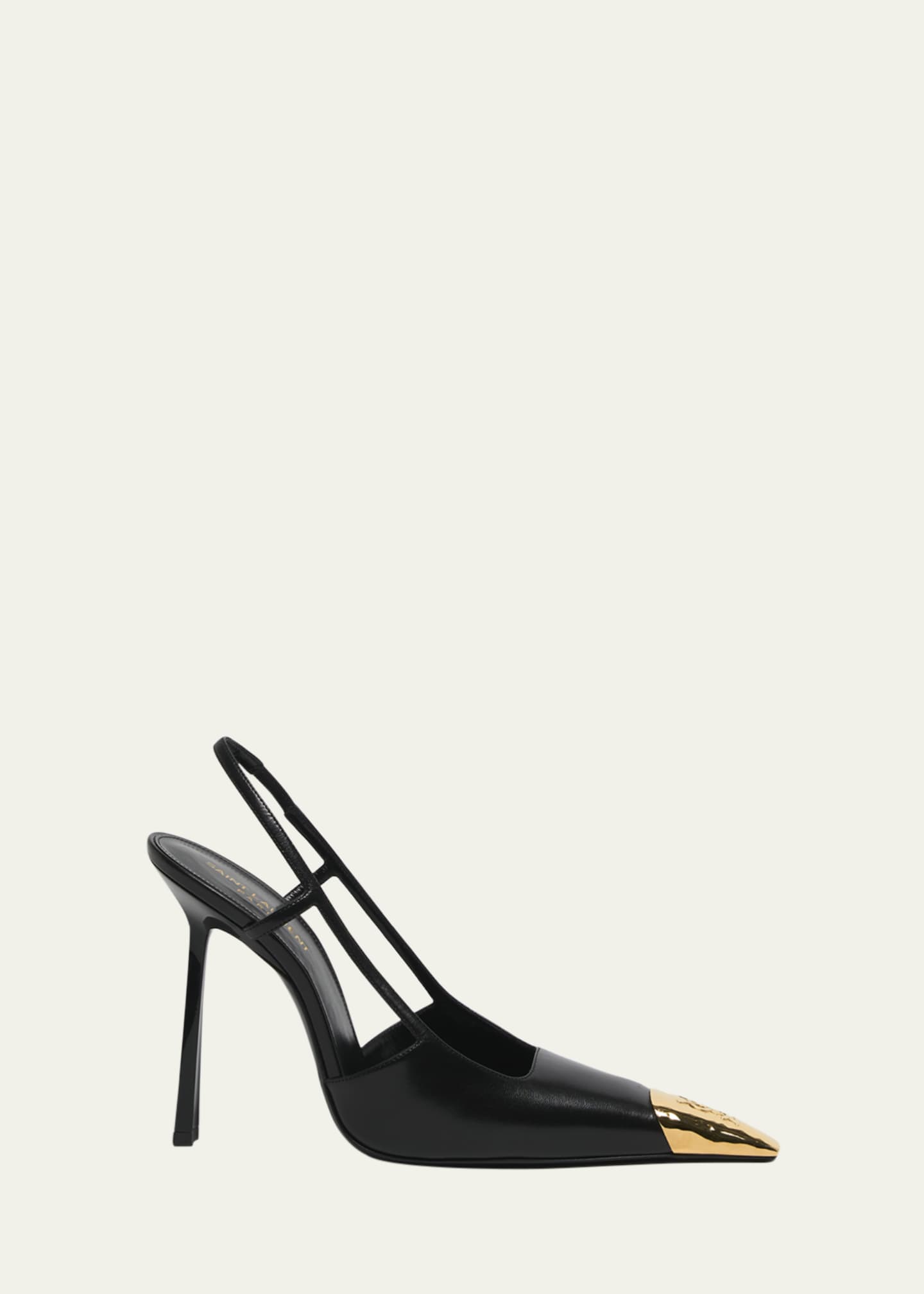 Saint Laurent Jeanne Leather Metallic-Toe Slingback Pumps Image 1 of 5