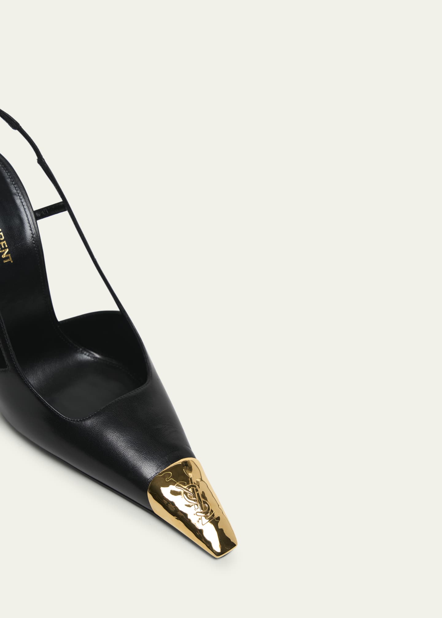 Saint Laurent Jeanne Leather Metallic-Toe Slingback Pumps Image 5 of 5