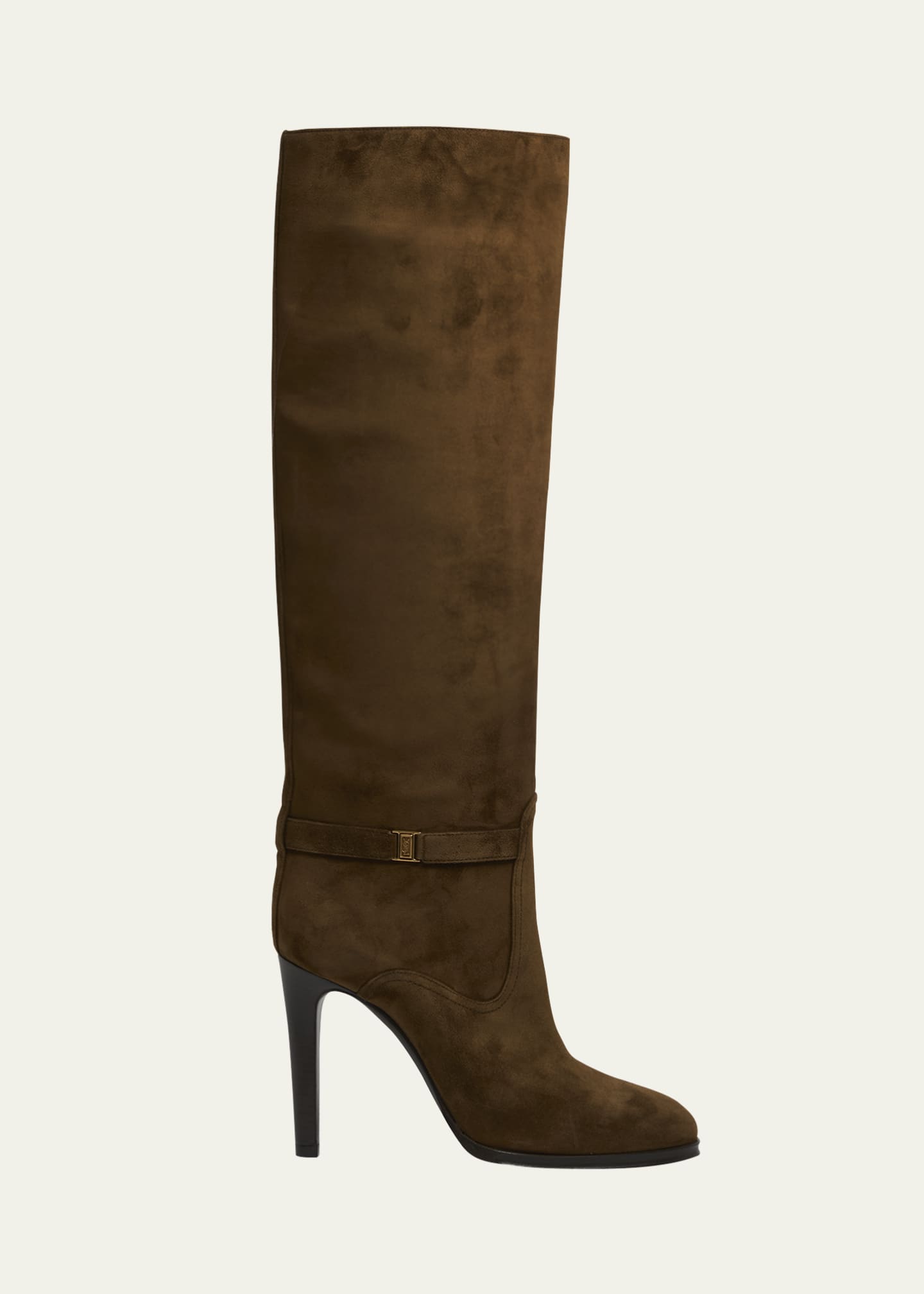 Saint Laurent Diane Suede YSL Buckle Knee Boots Image 1 of 5