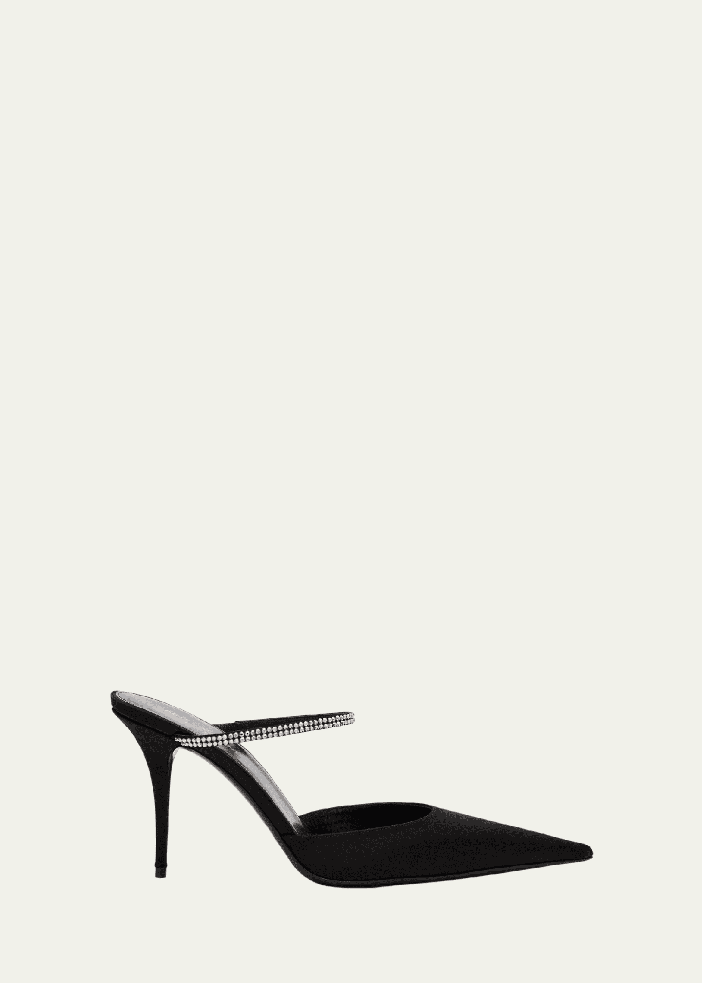 Saint Laurent Barbara Crystal-Embellished Satin Mule Pumps Image 1 of 6