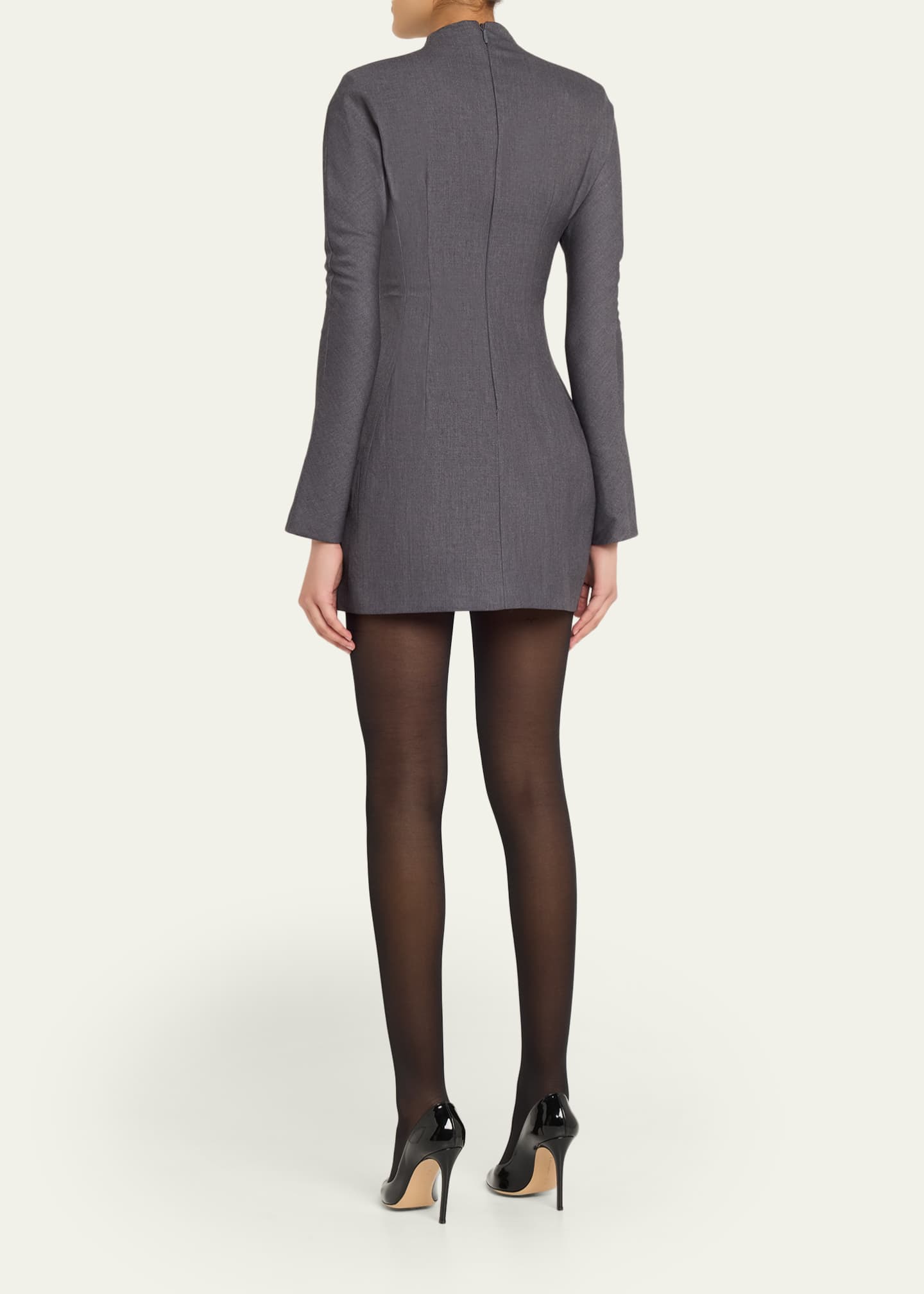 knee length dresses for ladies Turtleneck Long Sleeve Mini Dress with Slit and Ribbed Paneling main image 0