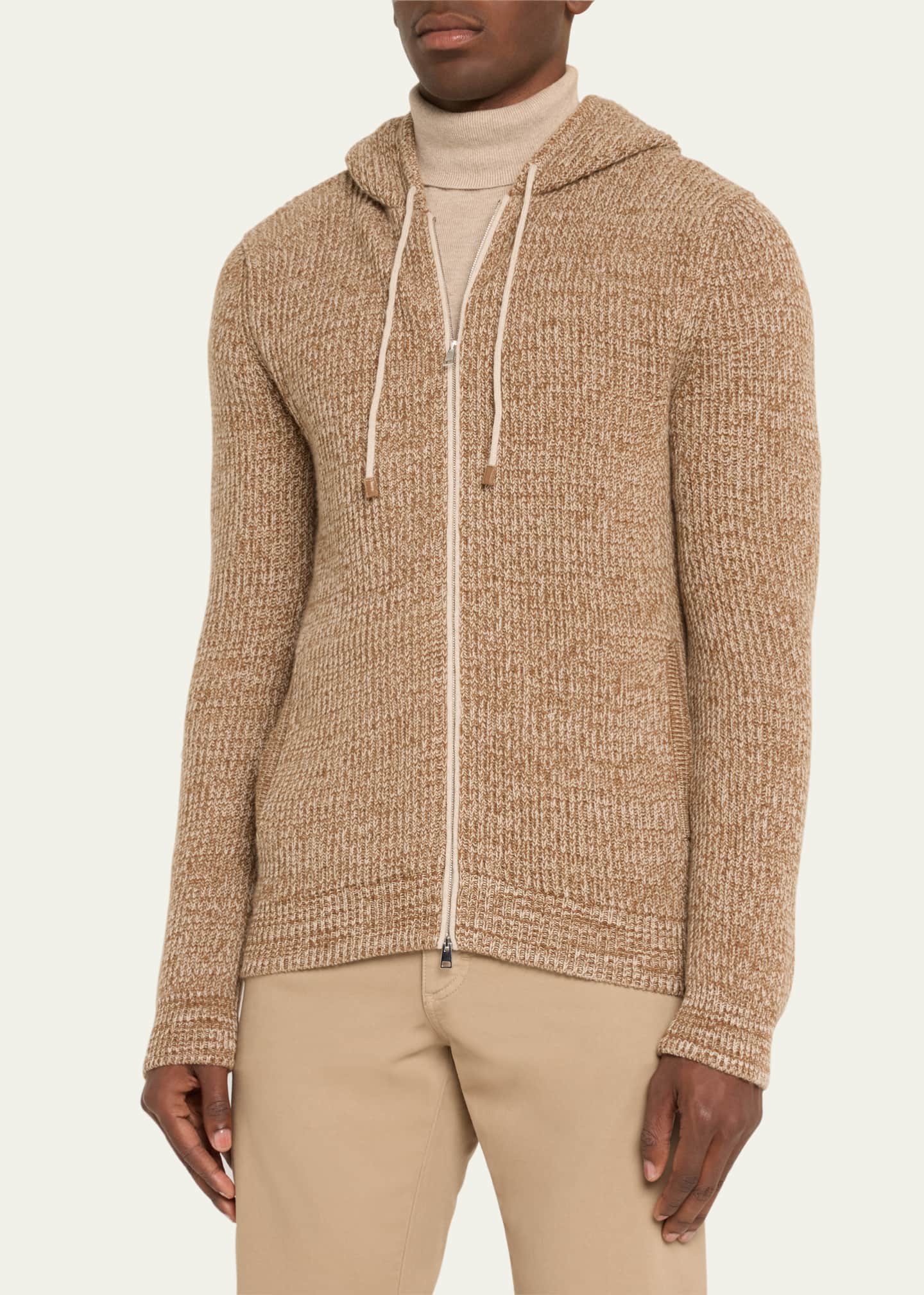 Bergdorf Goodman Men's Cashmere Rib Full-Zip Hoodie Image 4 of 5