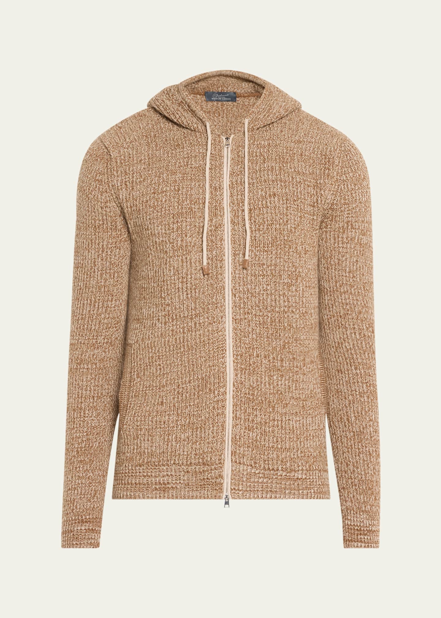 Bergdorf Goodman Men's Cashmere Rib Full-Zip Hoodie Image 1 of 5