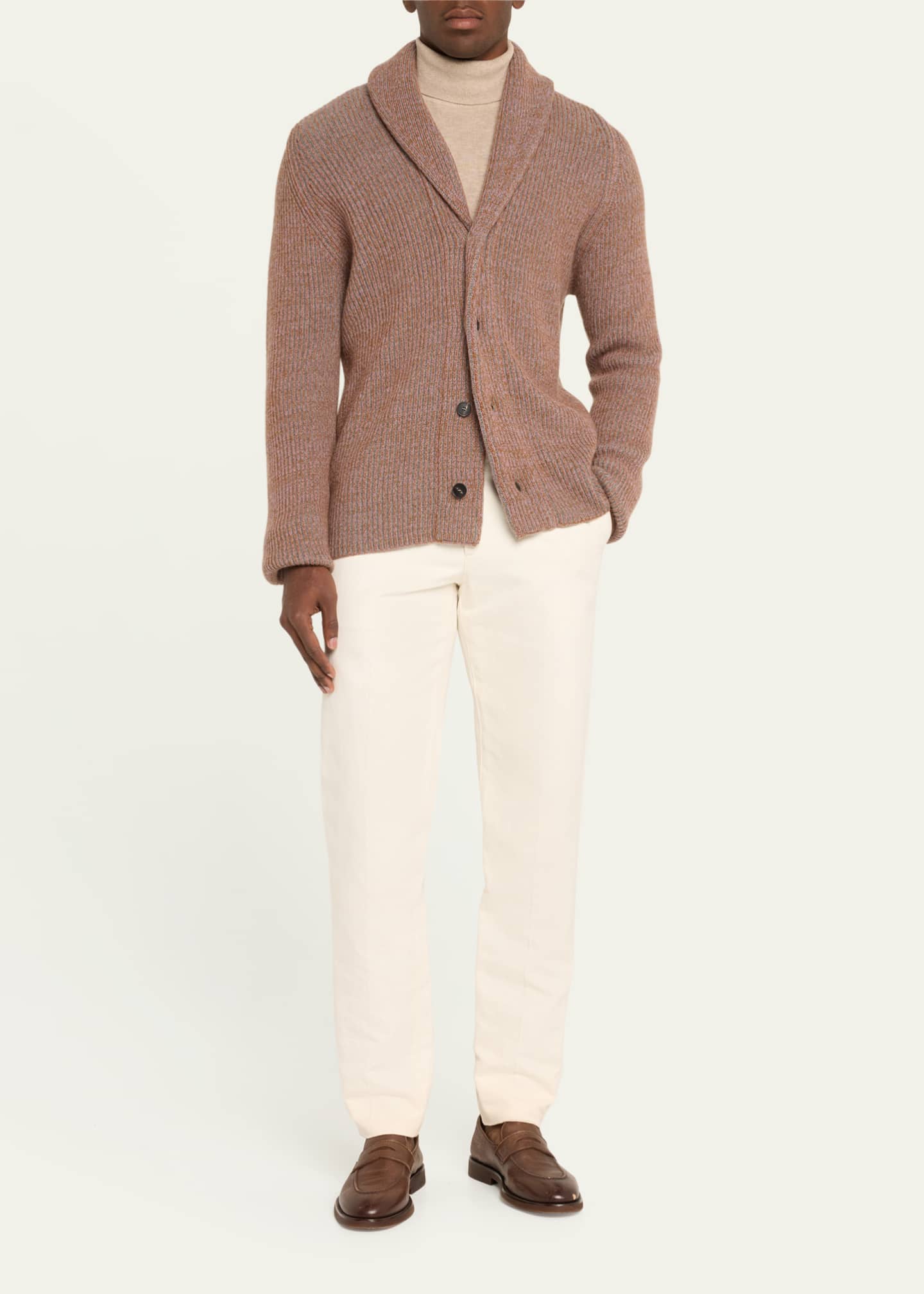 Bergdorf Goodman Men's Cashmere Tricolor Rib Cardigan Sweater Image 2 of 5