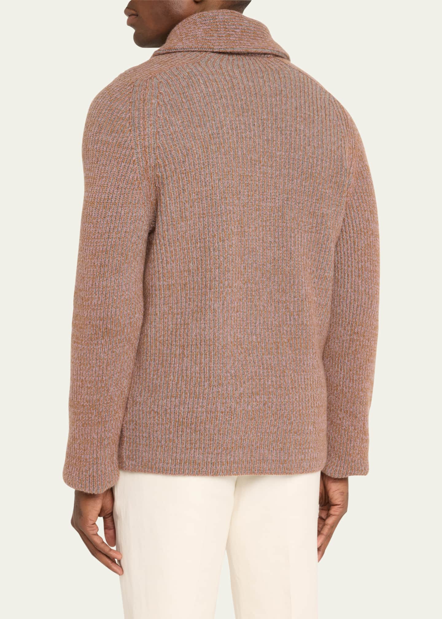 Bergdorf Goodman Men's Cashmere Tricolor Rib Cardigan Sweater Image 3 of 5