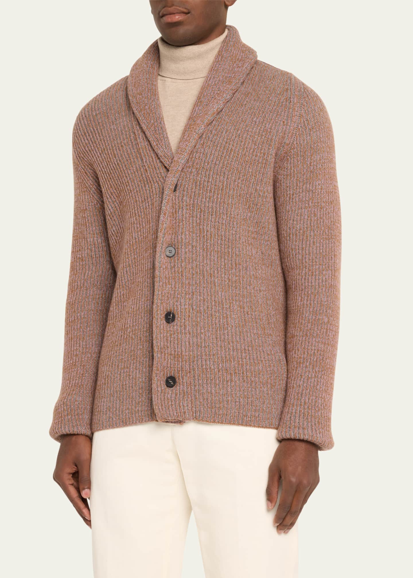 Bergdorf Goodman Men's Cashmere Tricolor Rib Cardigan Sweater Image 4 of 5