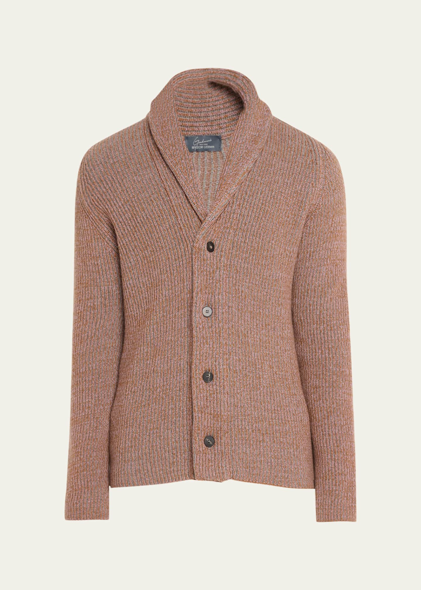 Bergdorf Goodman Men's Cashmere Tricolor Rib Cardigan Sweater Image 1 of 5