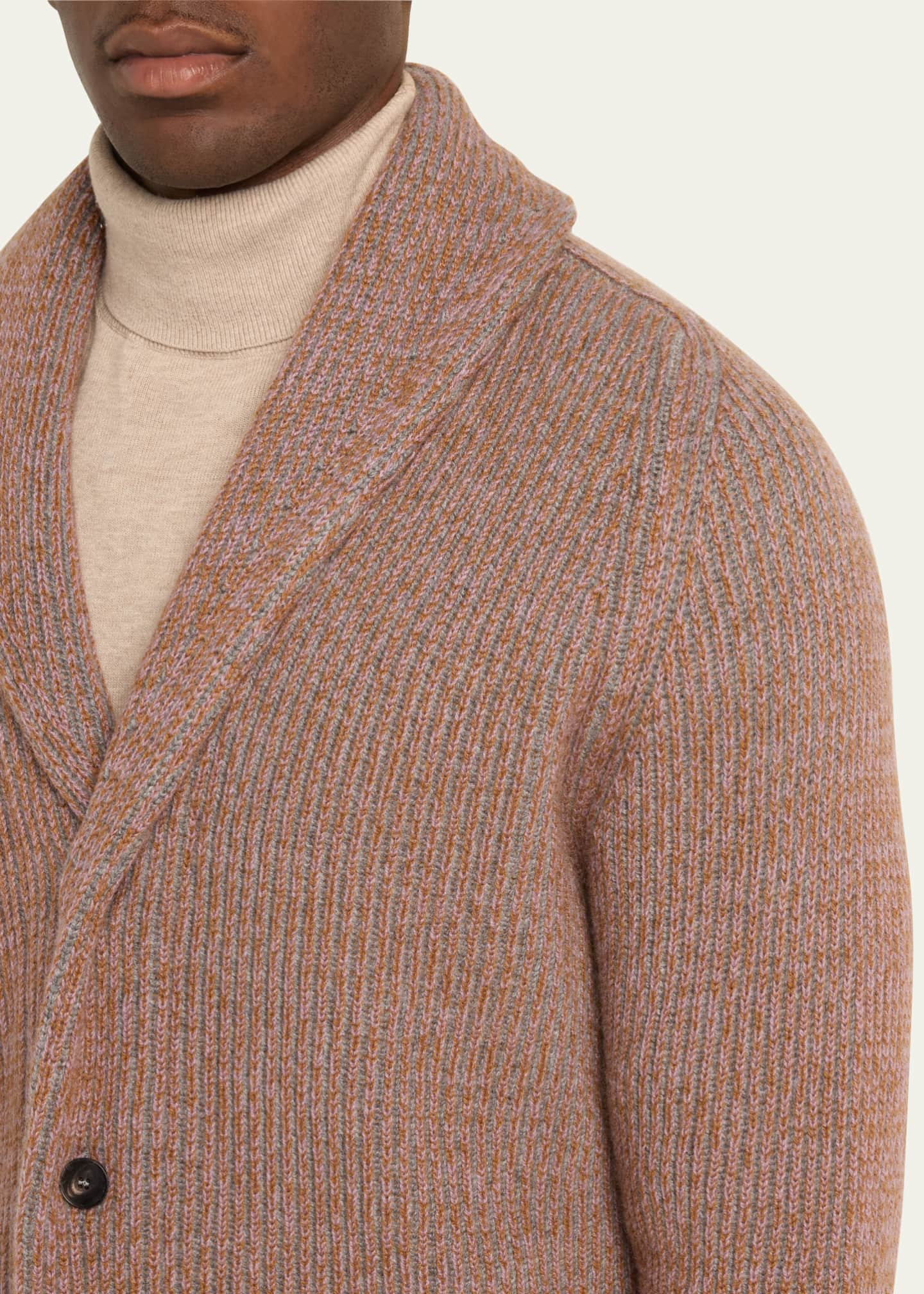 Bergdorf Goodman Men's Cashmere Tricolor Rib Cardigan Sweater Image 5 of 5