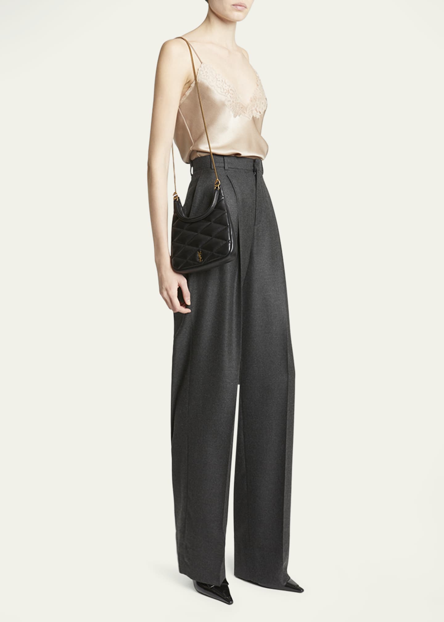 Saint Laurent Sade Mini YSL Hobo Bag in Quilted Lambskin Image 2 of 5