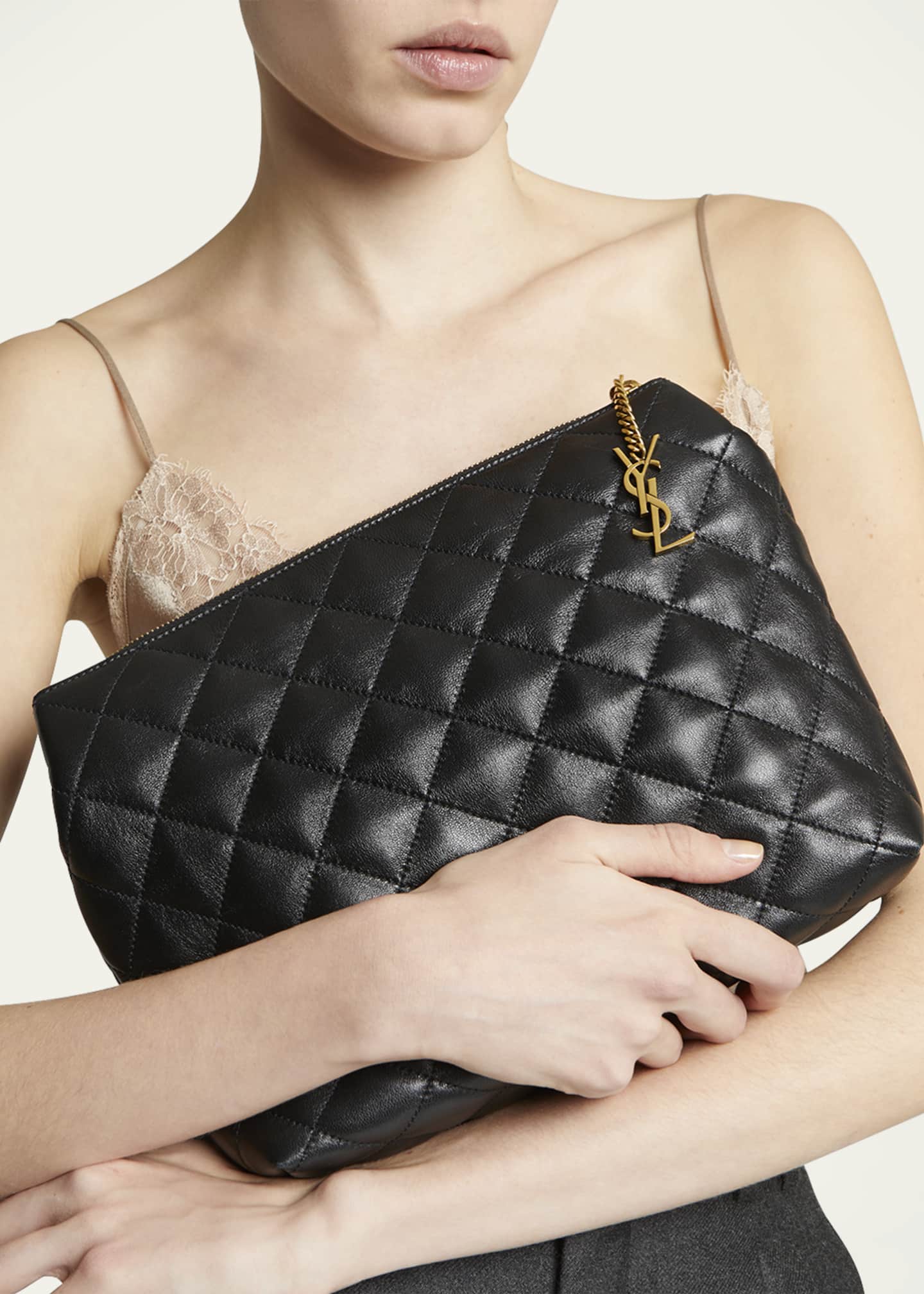 Saint Laurent Large Cosmetic Pouch in Lambskin Leather Image 2 of 5