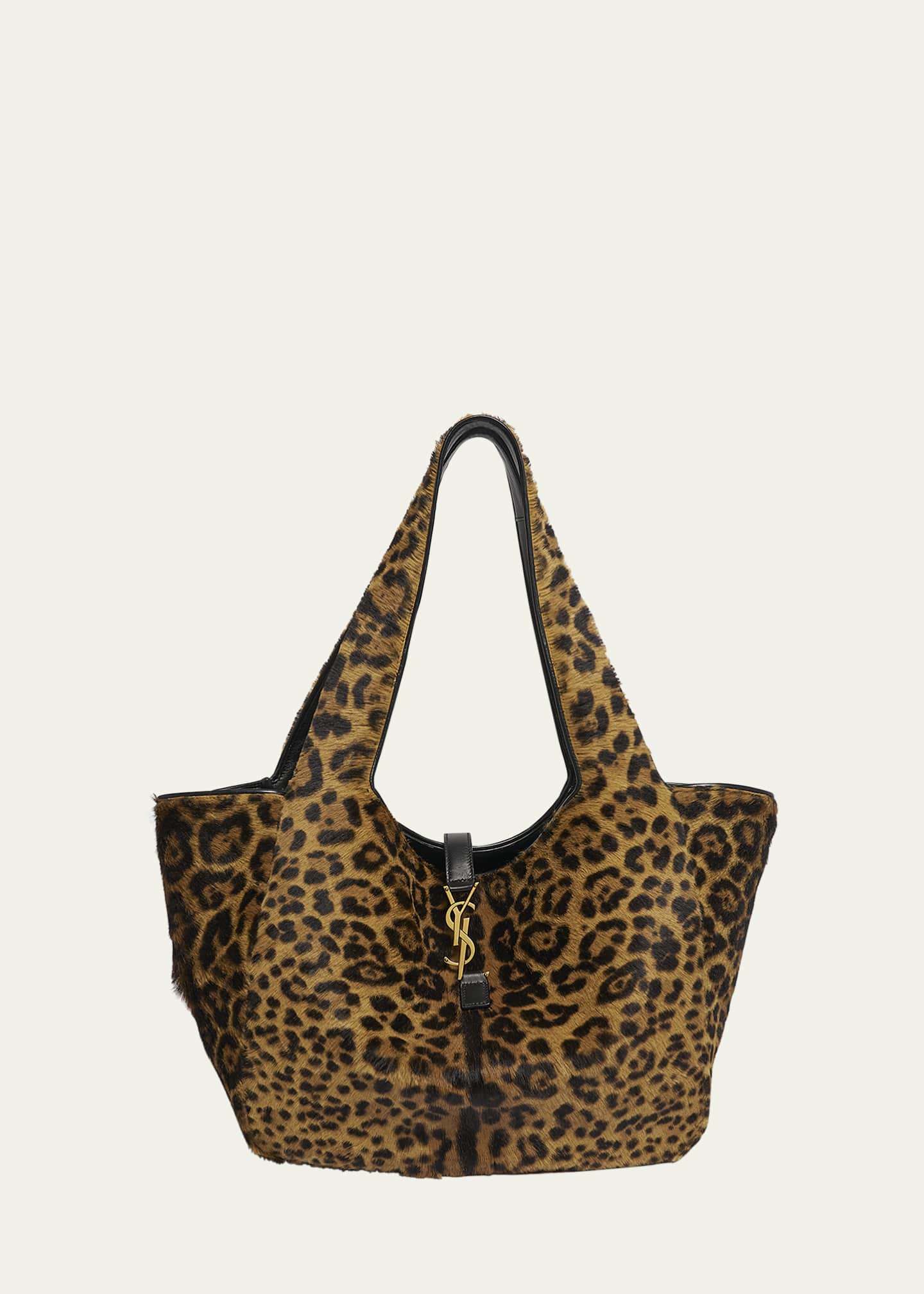 Saint Laurent Bea YSL Leopard-Print Tote Bag in Calf Hair and Leather Image 1 of 5