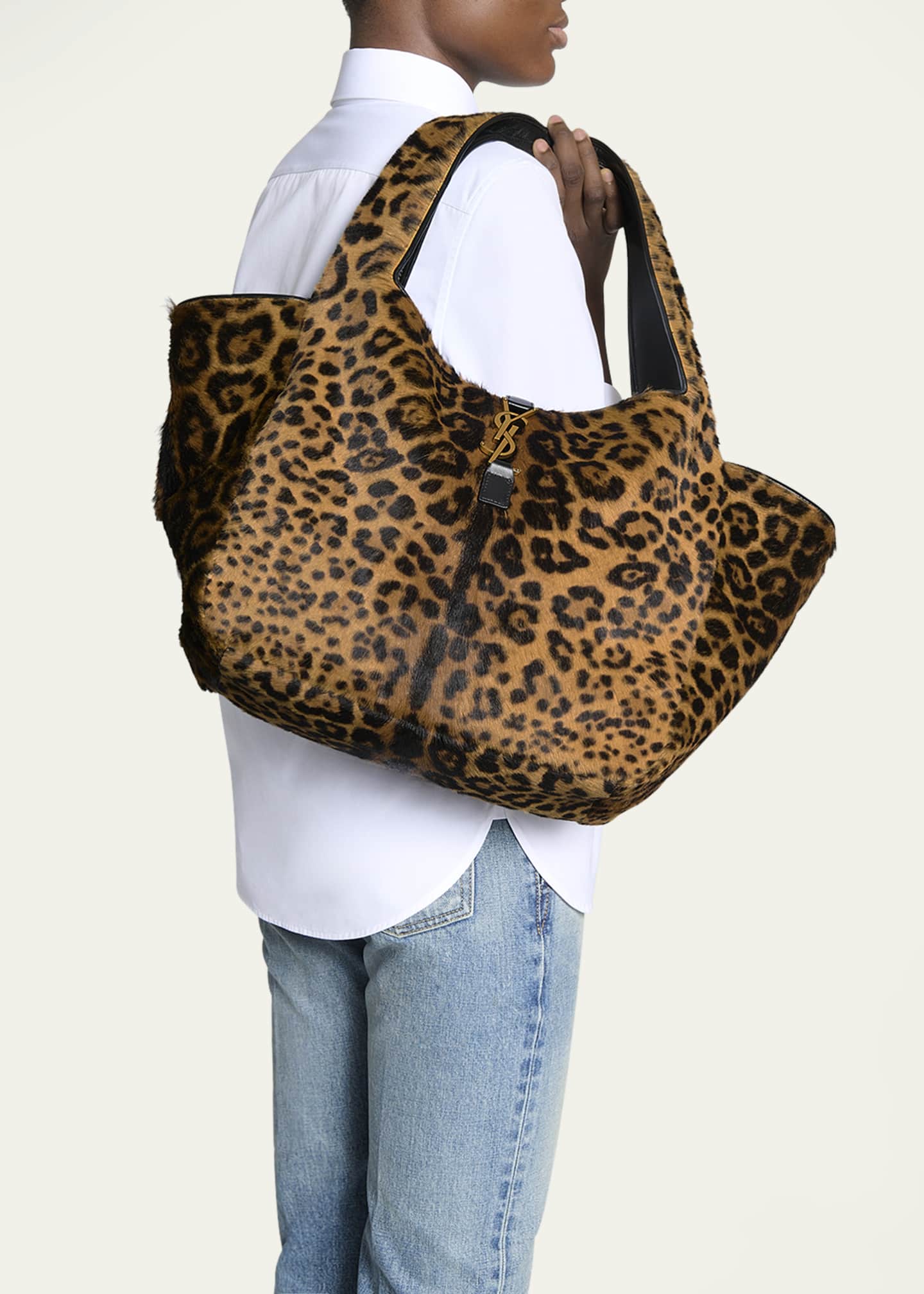 Saint Laurent Bea YSL Leopard Print Tote Bag in Calf Hair and Leather Bergdorf Goodman