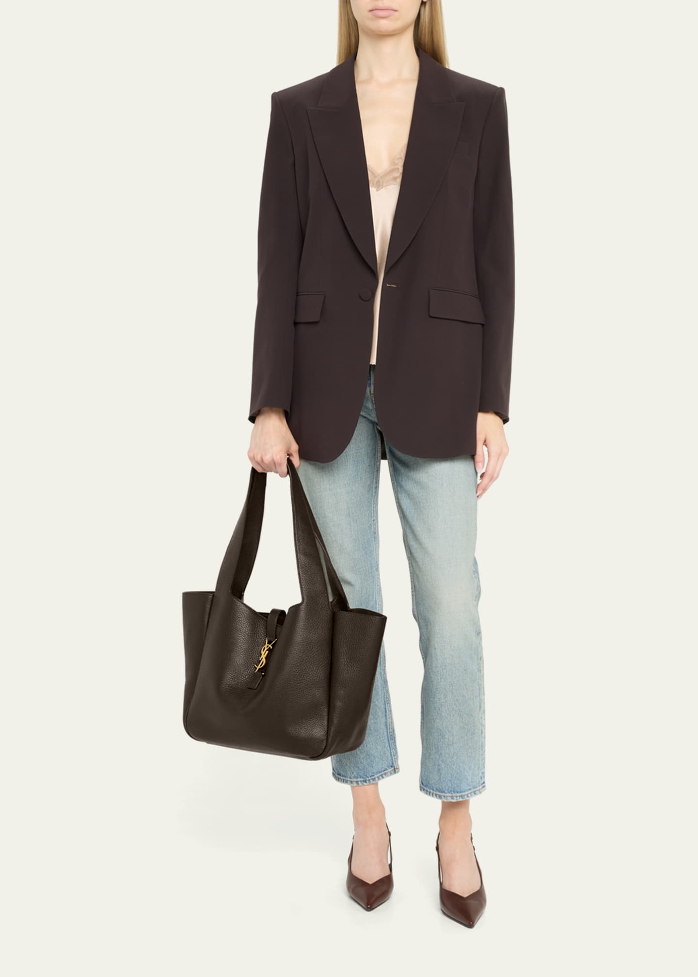 Saint Laurent Bea YSL Tote Bag in Deer Leather Image 5 of 6