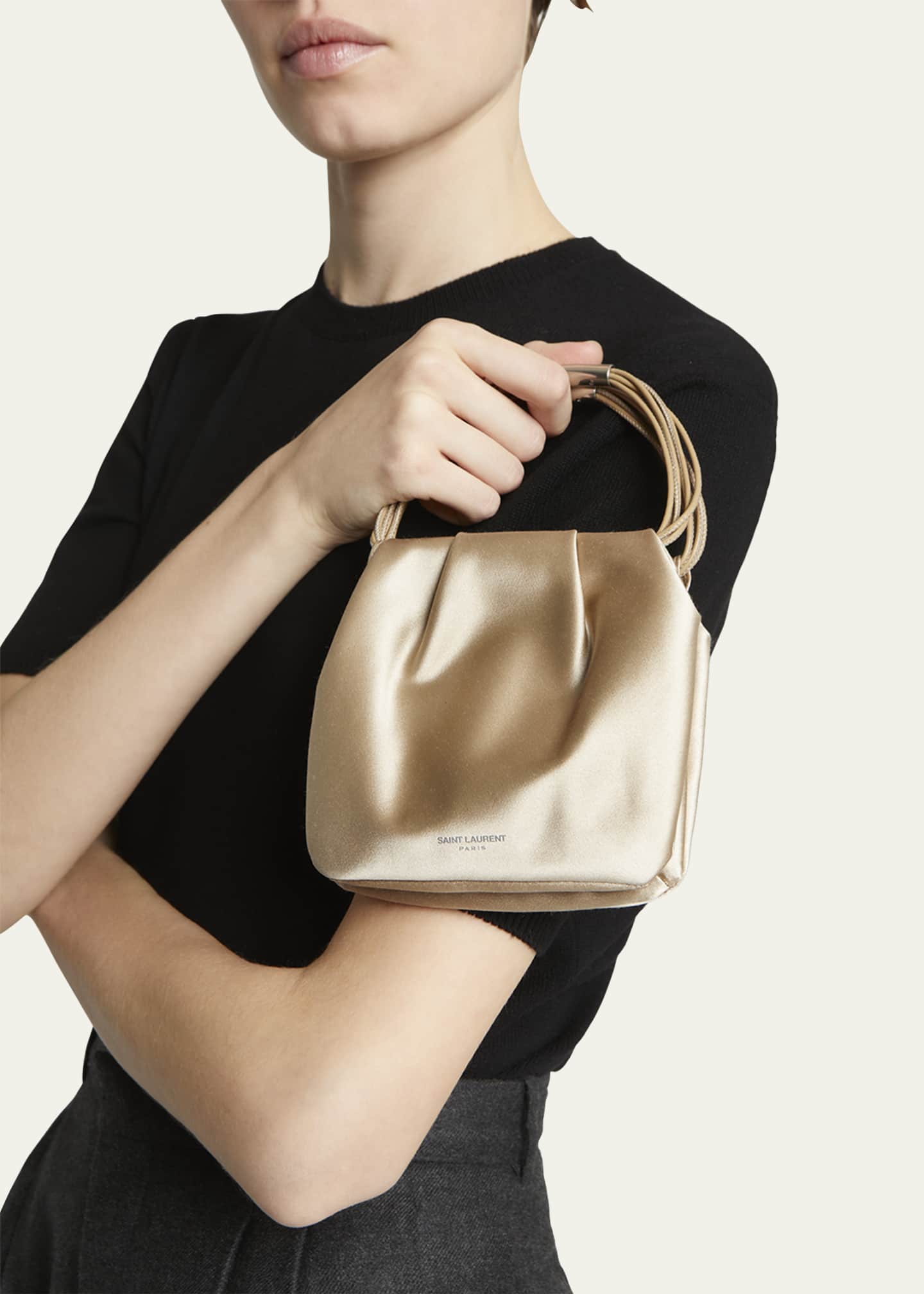 Saint Laurent Mini Pochon Satin Top-Handle Bag Image 2 of 5