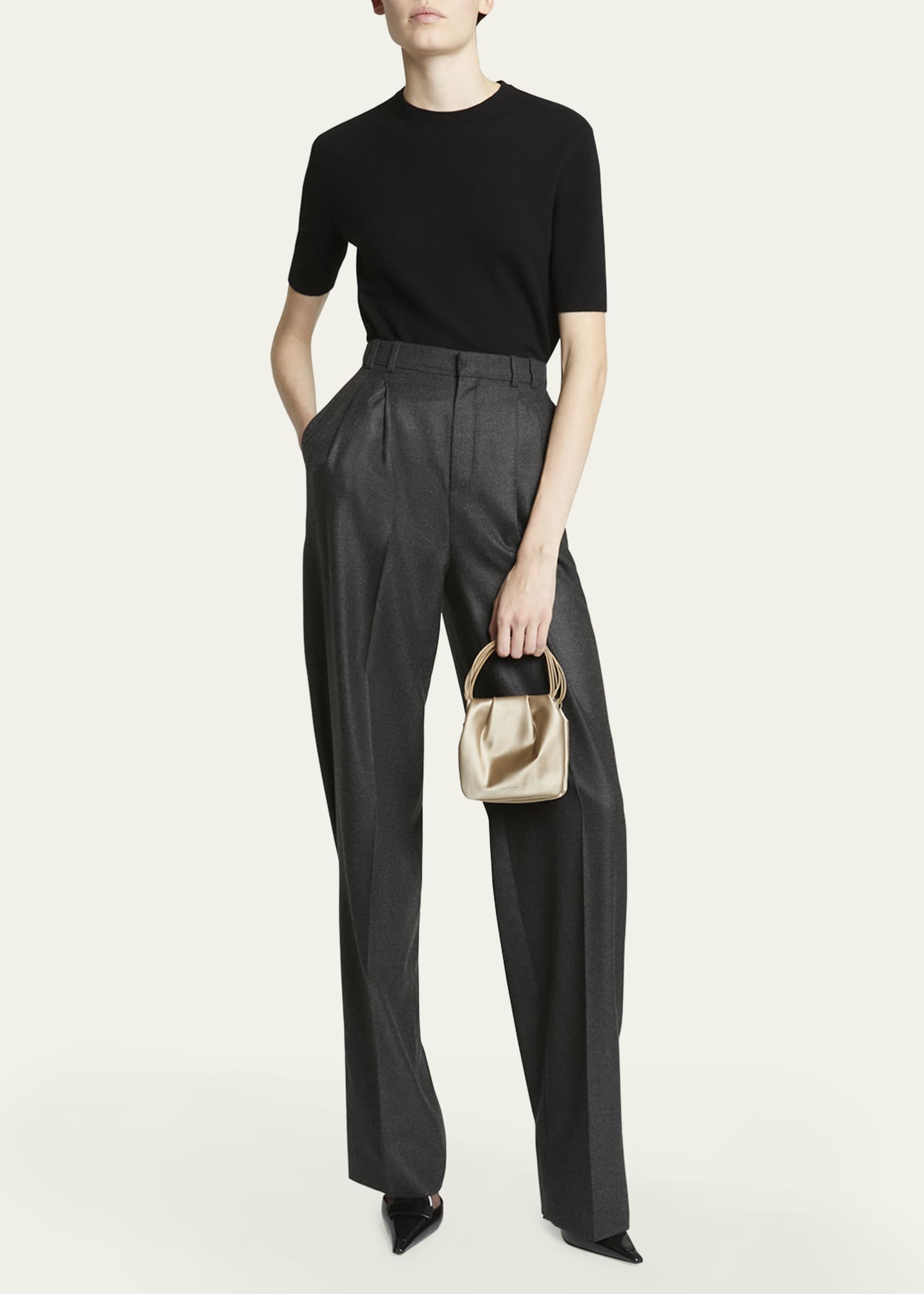 Saint Laurent Mini Pochon Satin Top-Handle Bag Image 5 of 5