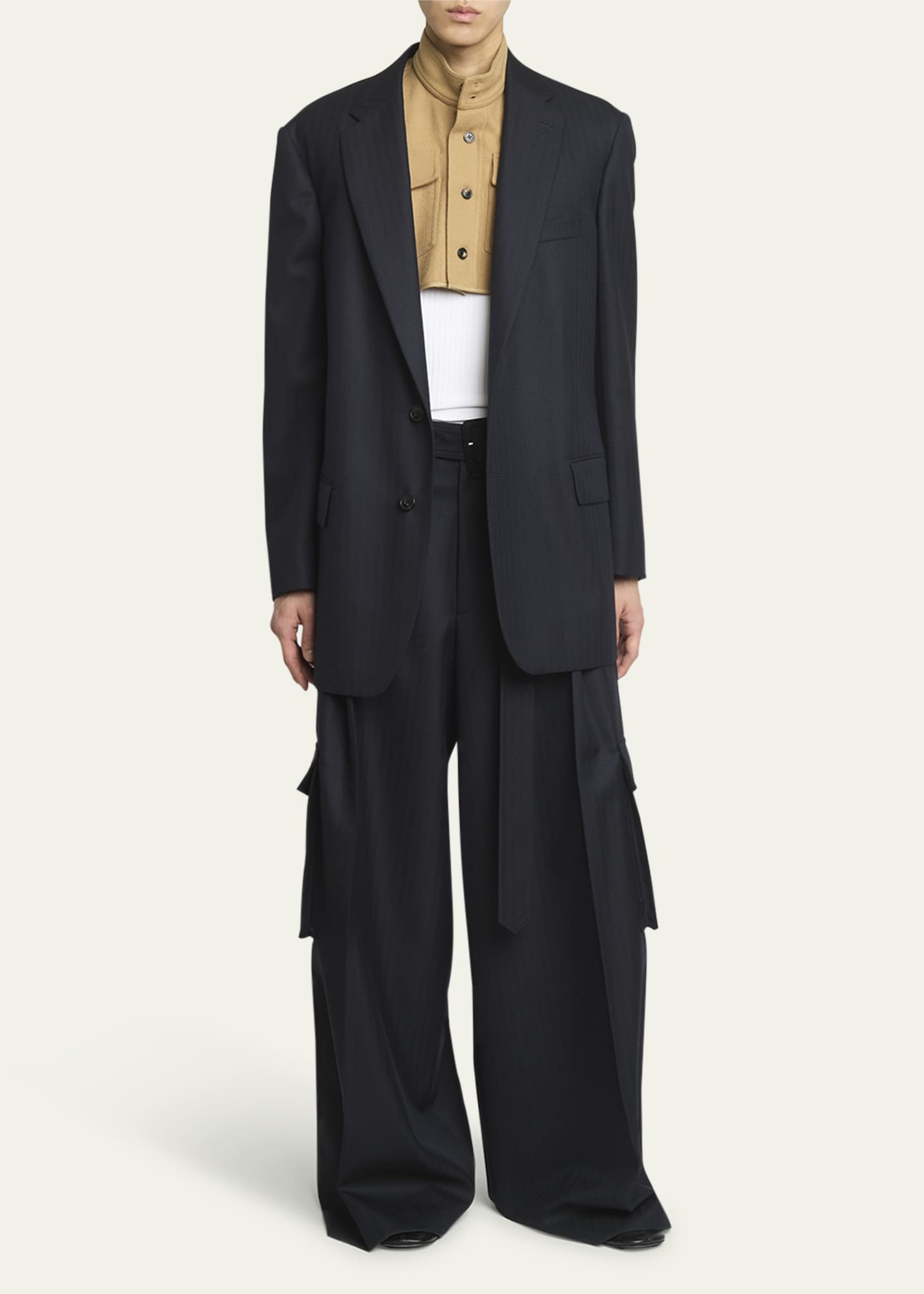 Dries Van Noten Men's Herringbone Loose Fit Sport Jacket Image 2 of 5