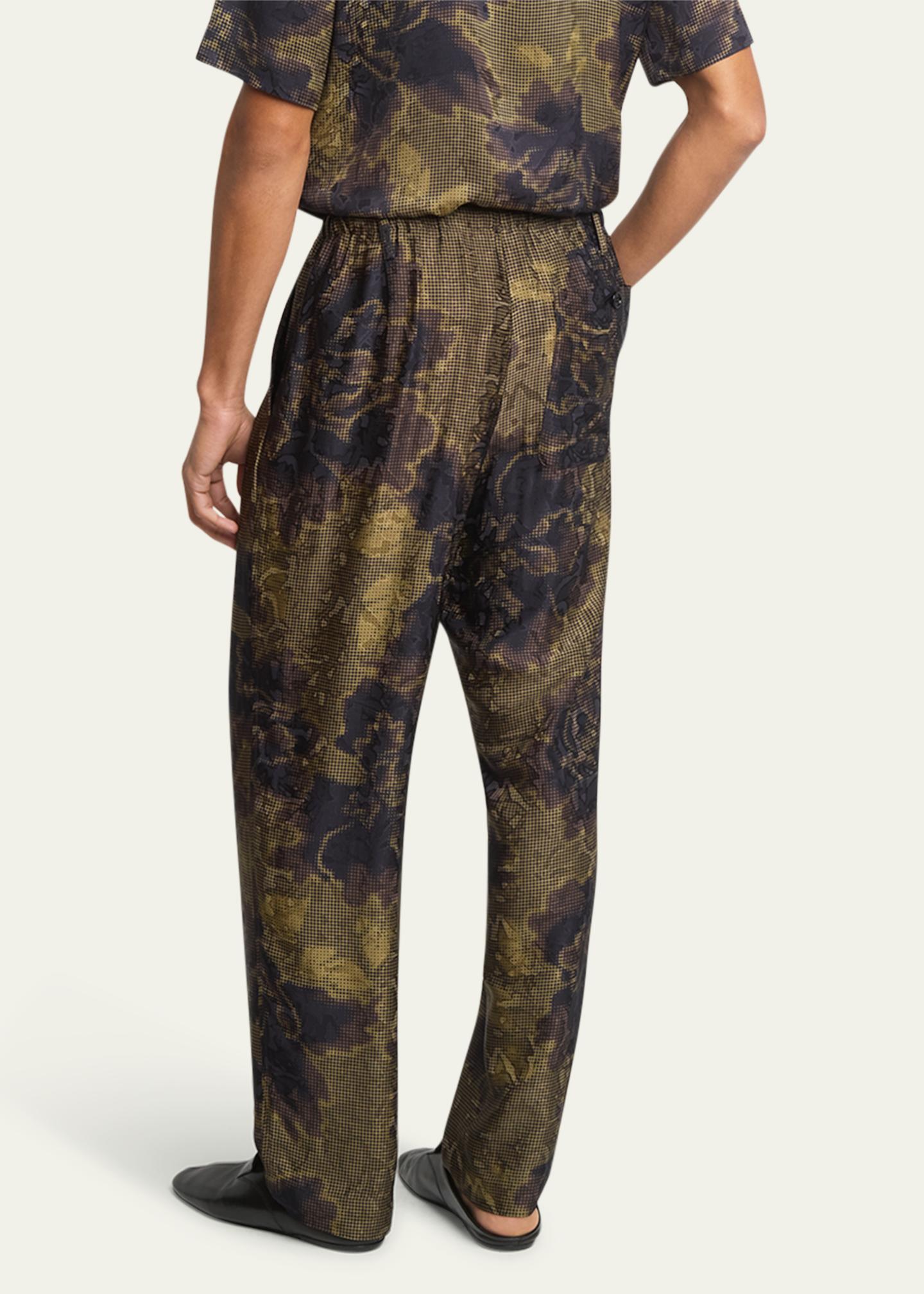 Pantalon Dries Van Noten AW22 Velours Jacquard Doré Motif Floral - Jambes Larges Et Confort