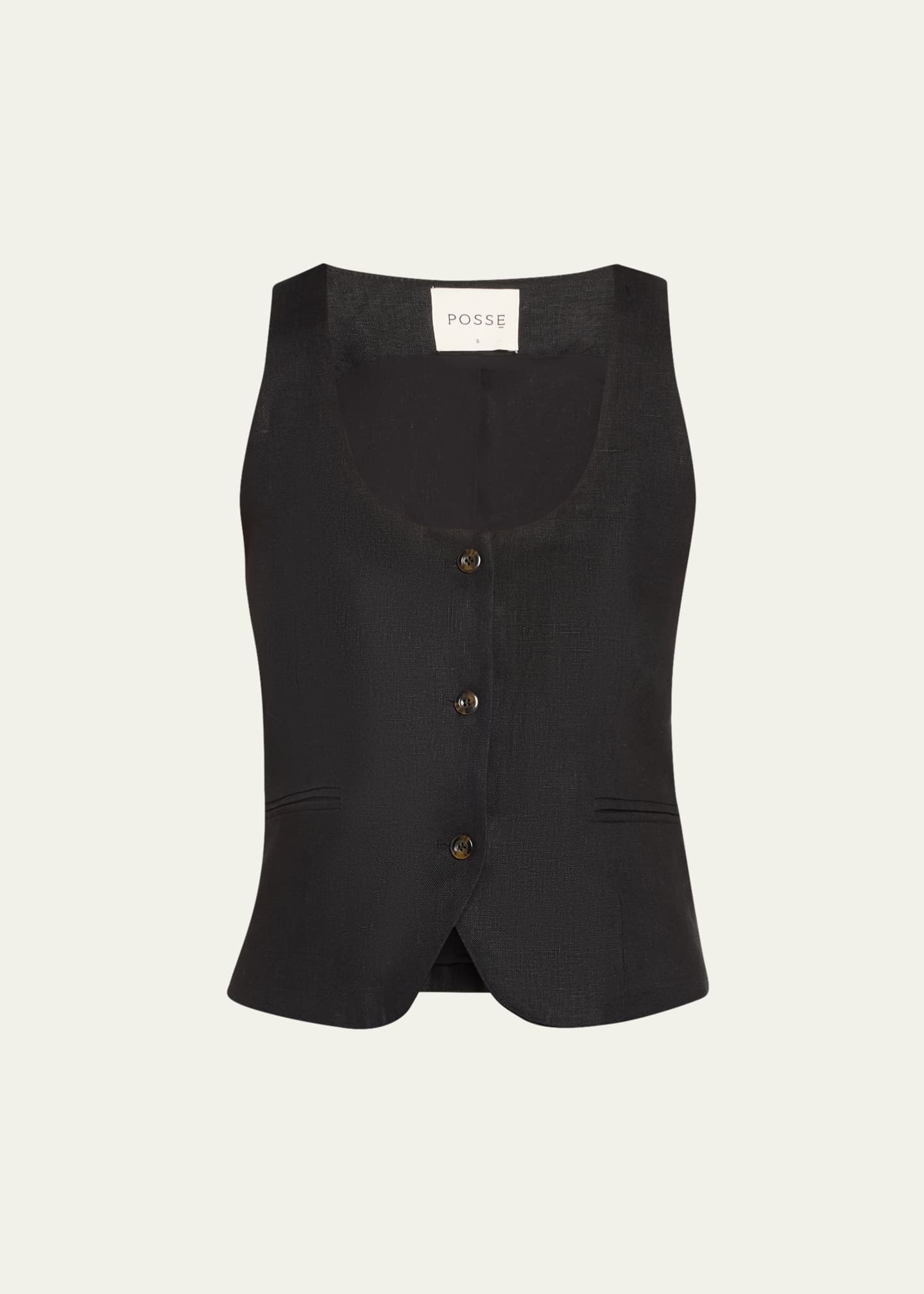 Posse Ruben Linen Single-Breasted Vest Image 1 of 5