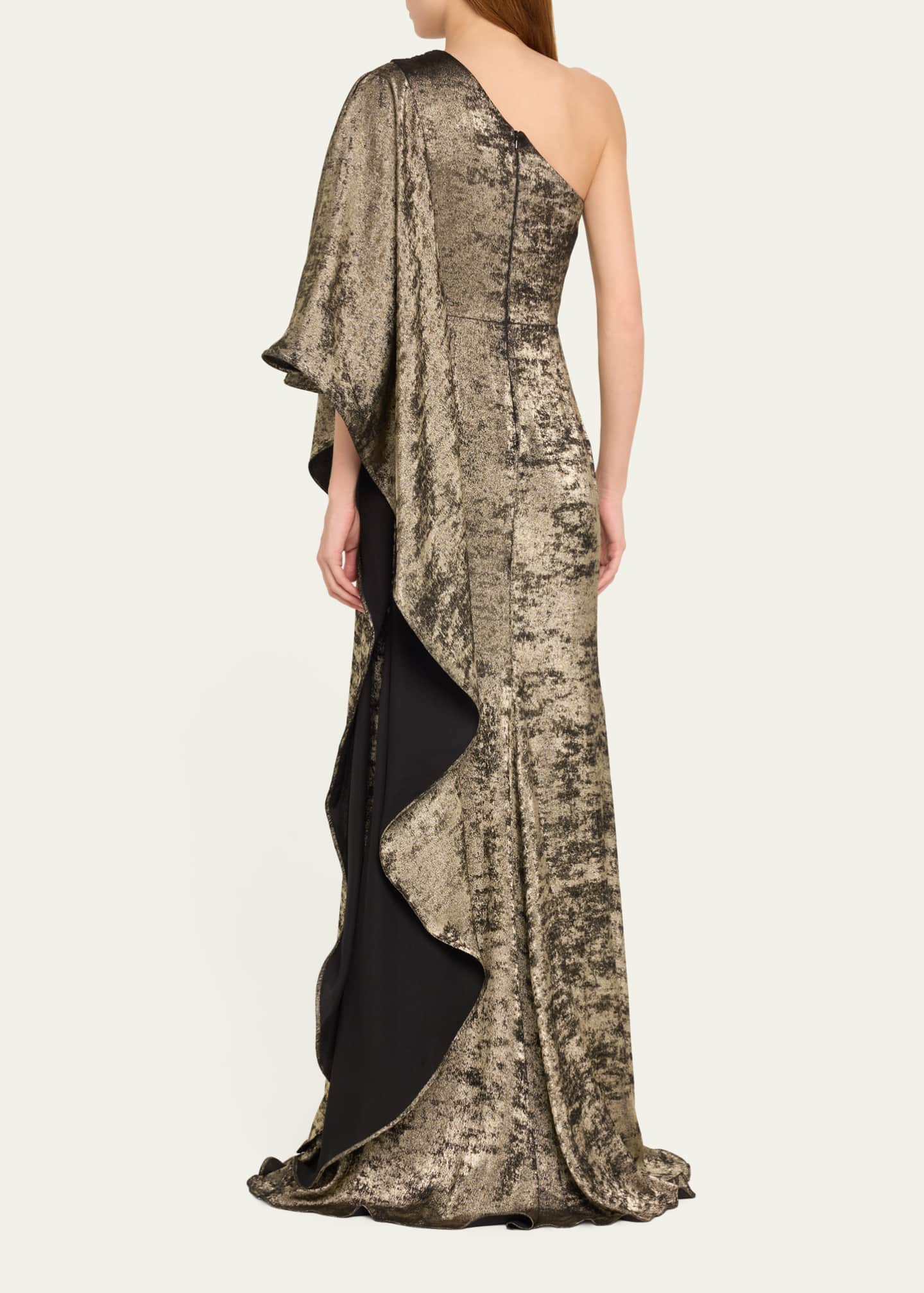 Badgley Mischka Draped One Shoulder Foiled Gown Bergdorf Goodman