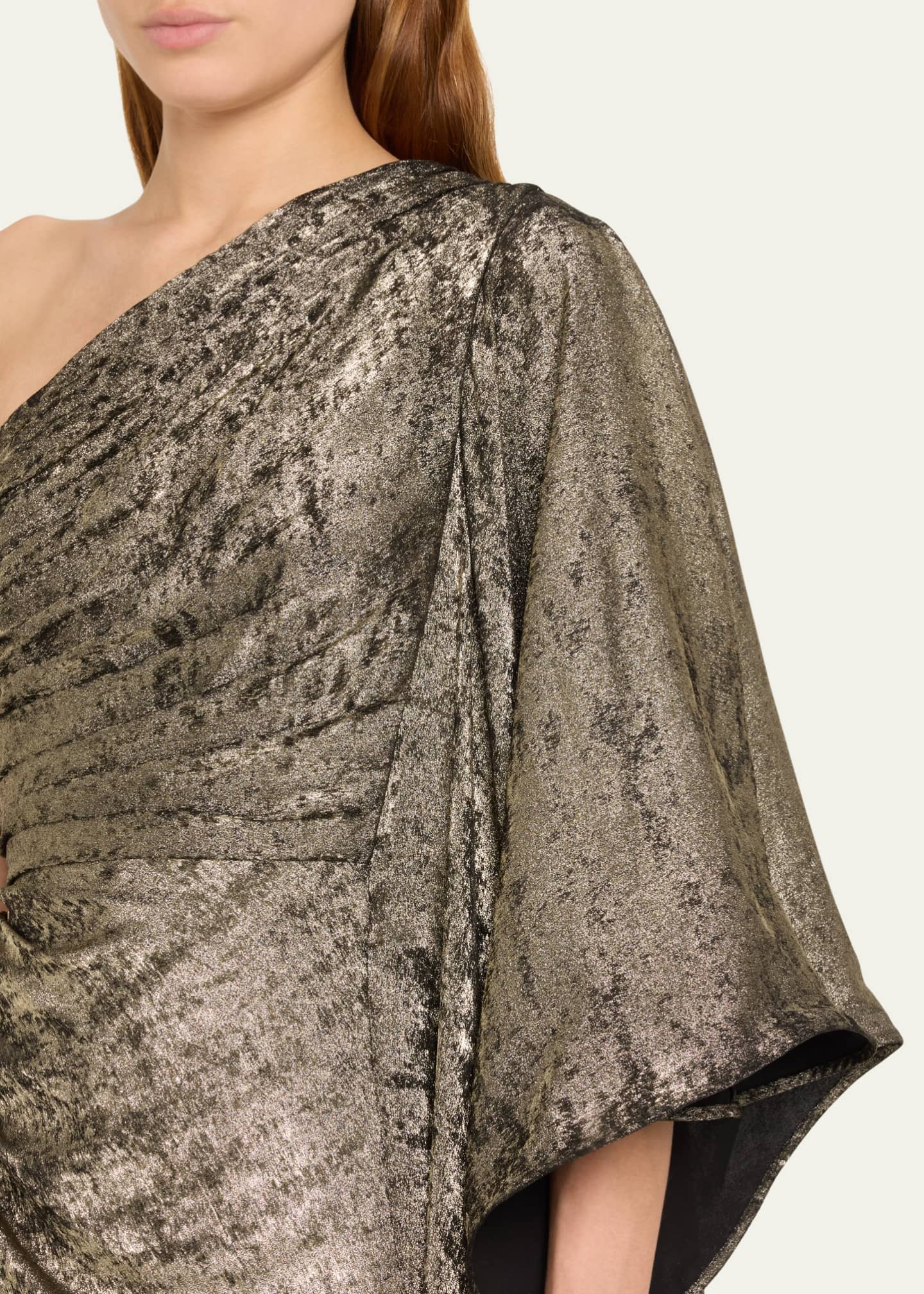 Badgley Mischka Draped One-Shoulder Foiled Gown Image 5 of 5