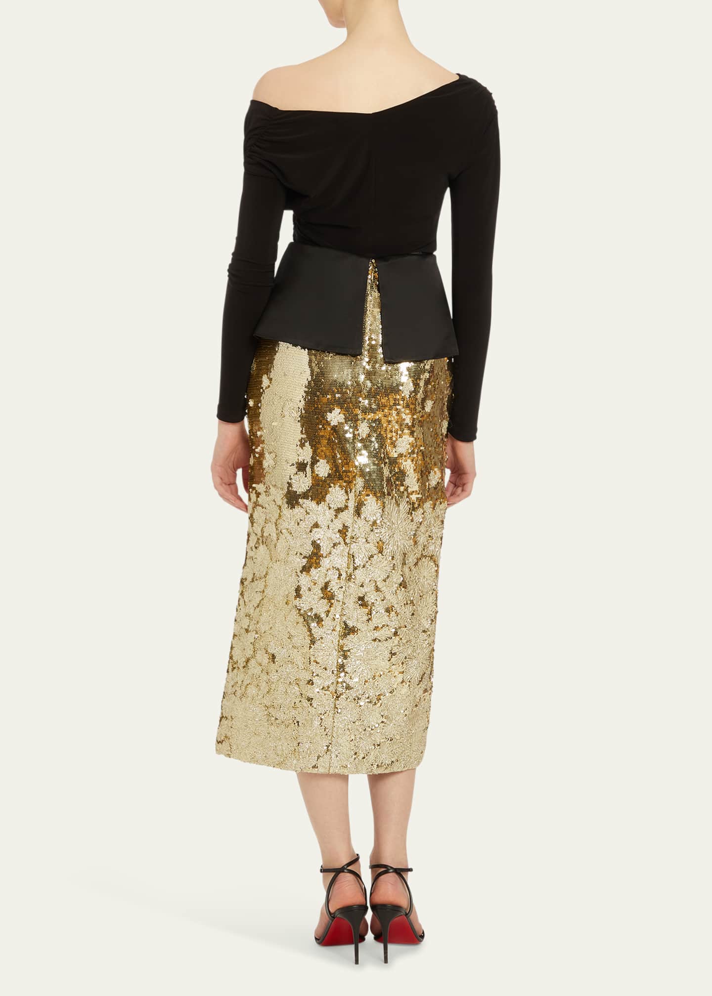 Markarian Rosa Floral Sequined Peplum Midi Skirt Women s 6 Skirts Midi Skirts