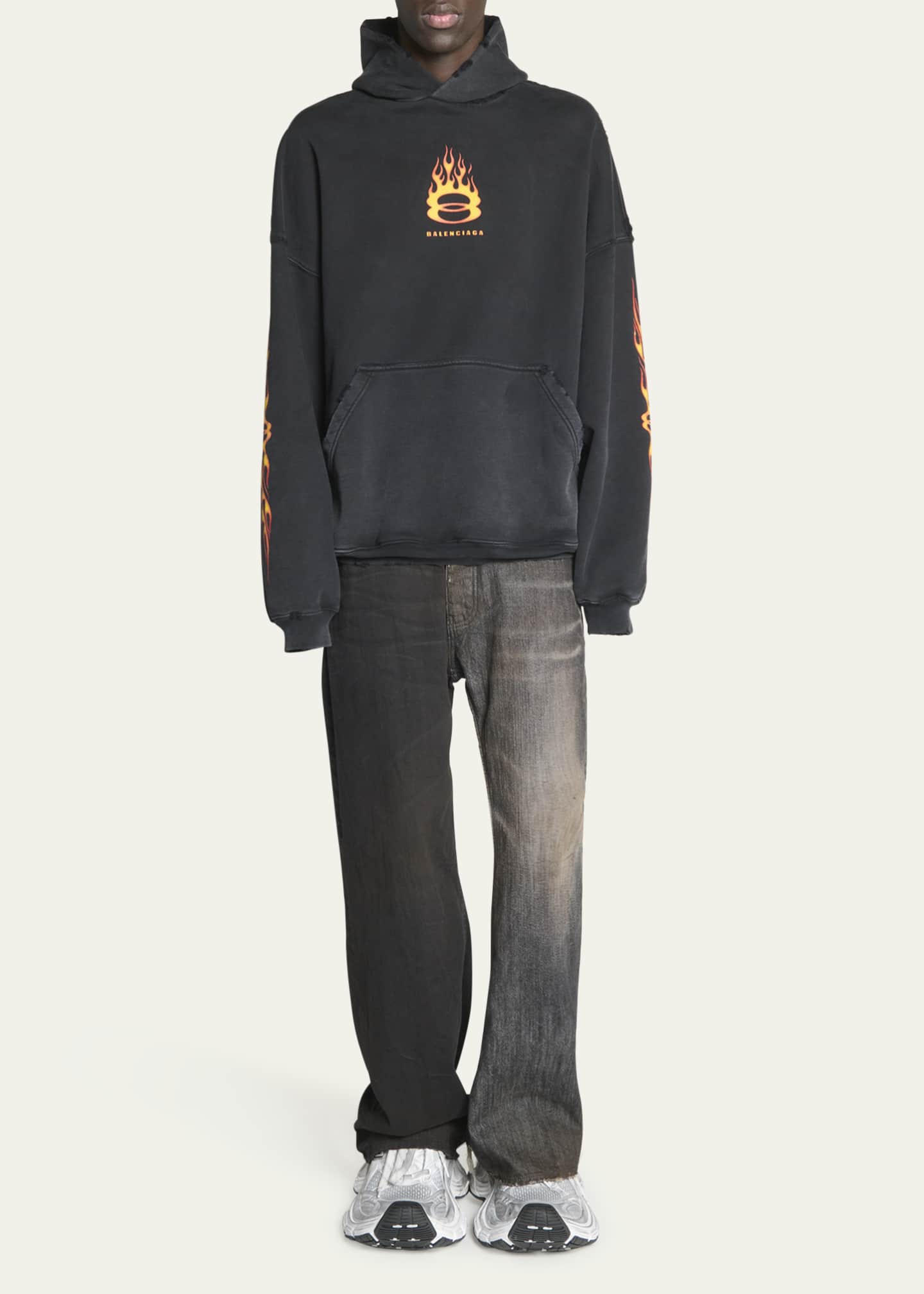 Balenciaga Men's Faded Terry Unity Flame Logo Hoodie Image 2 of 5