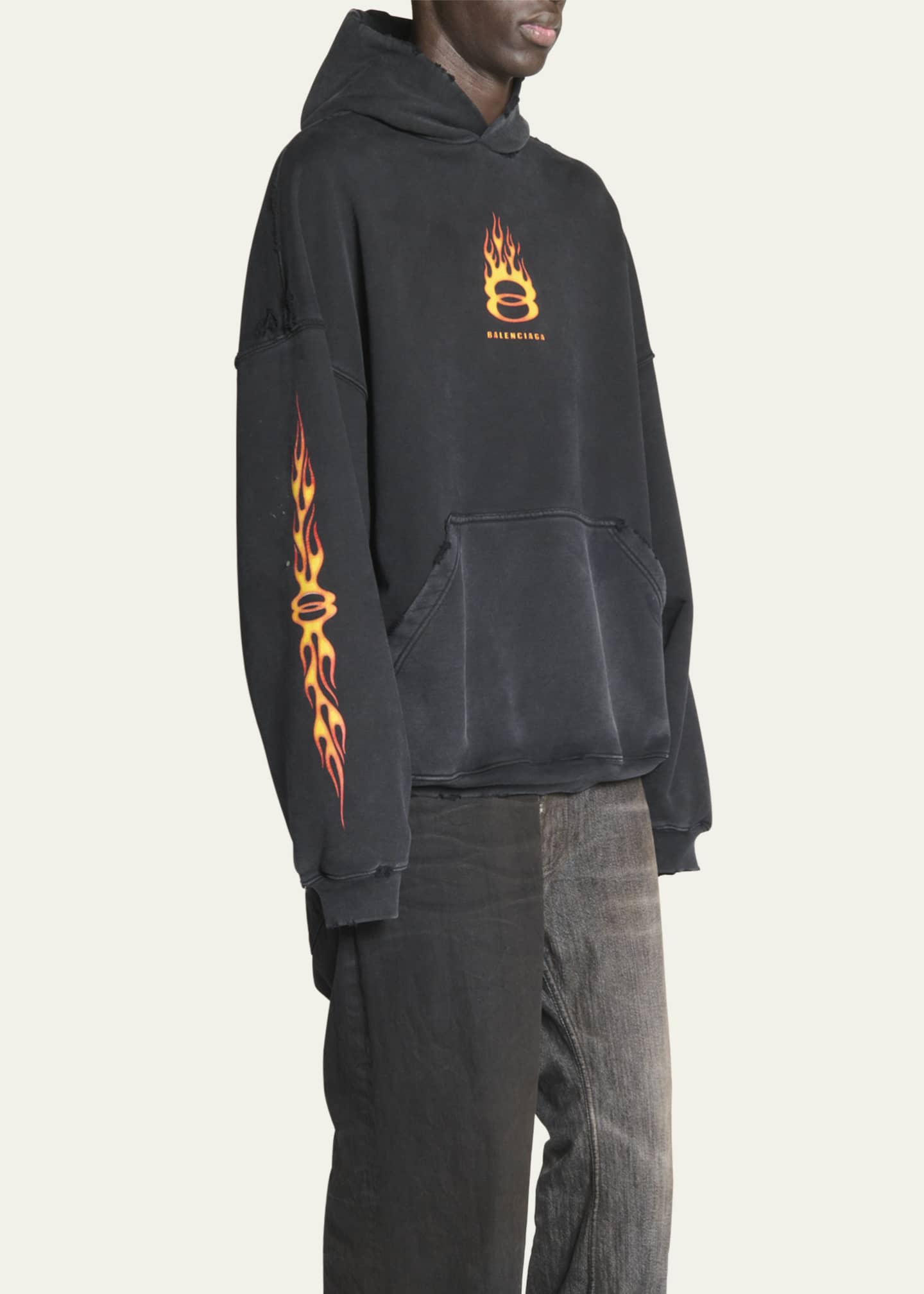 Balenciaga Men's Faded Terry Unity Flame Logo Hoodie Image 4 of 5
