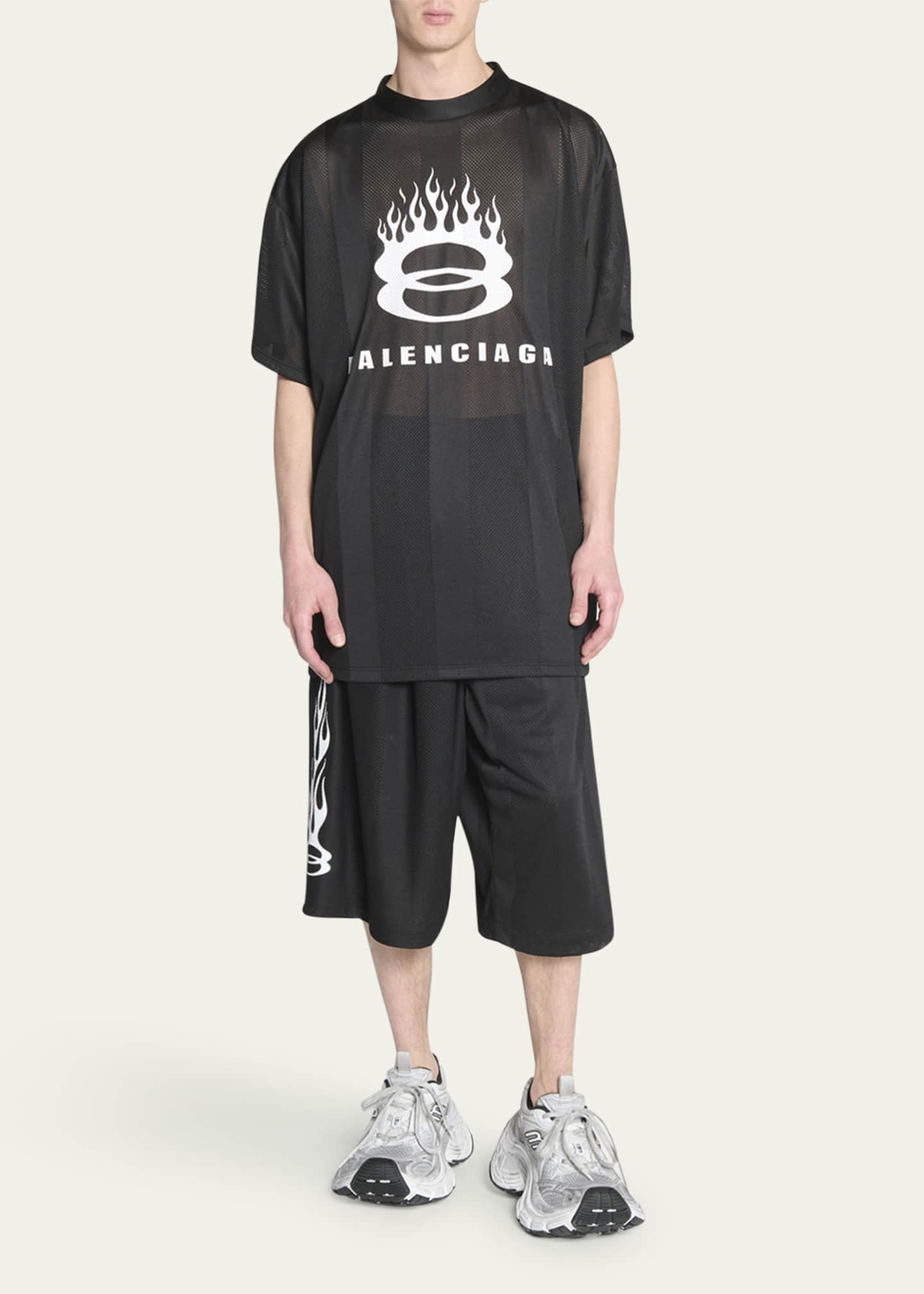 Balenciaga Men's Mesh Unity Flame Logo T-Shirt Image 2 of 5