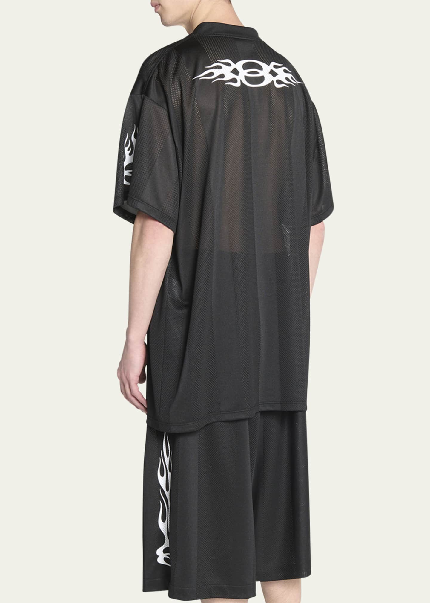 Balenciaga Men's Mesh Unity Flame Logo T-Shirt Image 3 of 5