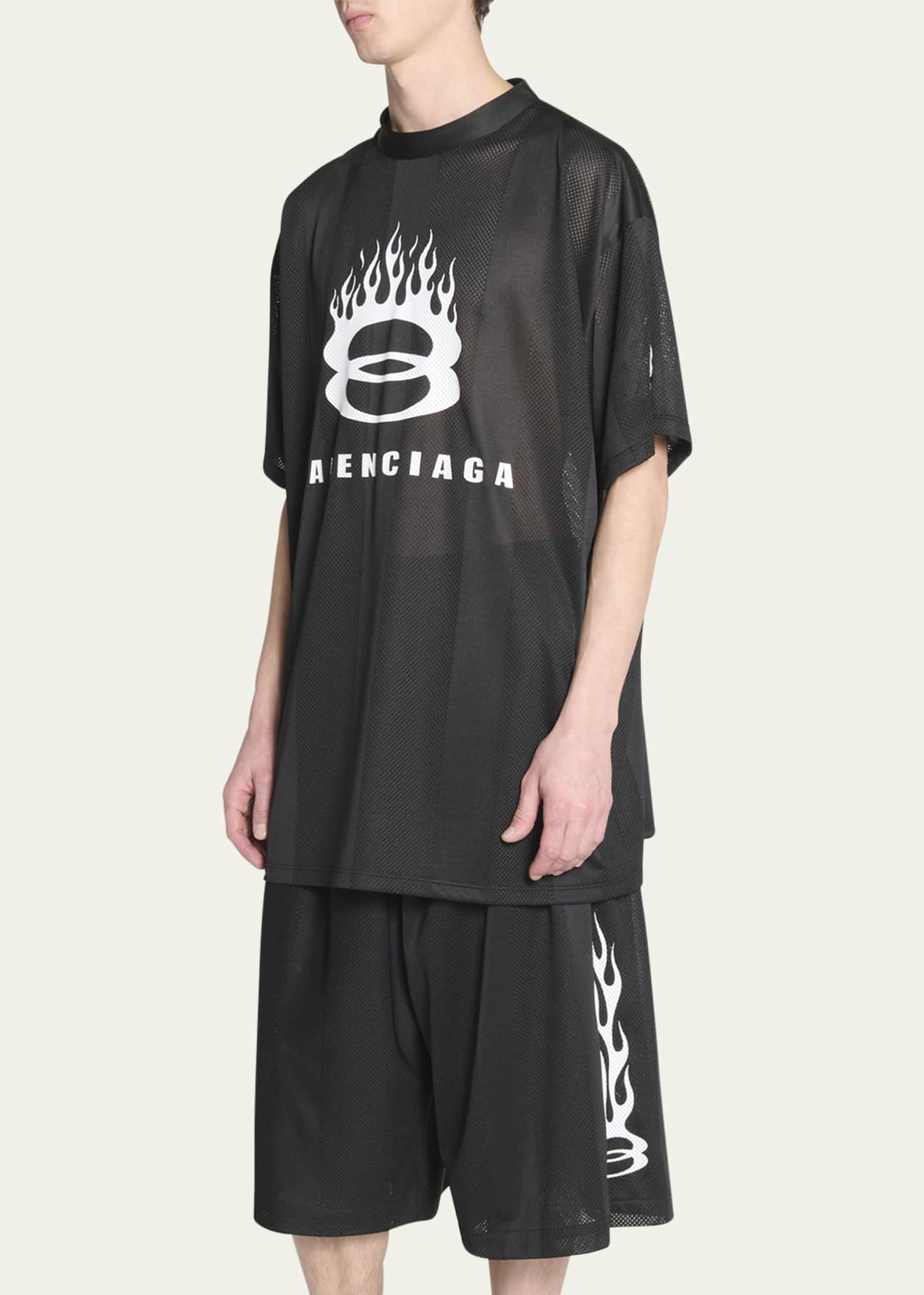 Balenciaga Men's Mesh Unity Flame Logo T-Shirt Image 4 of 5