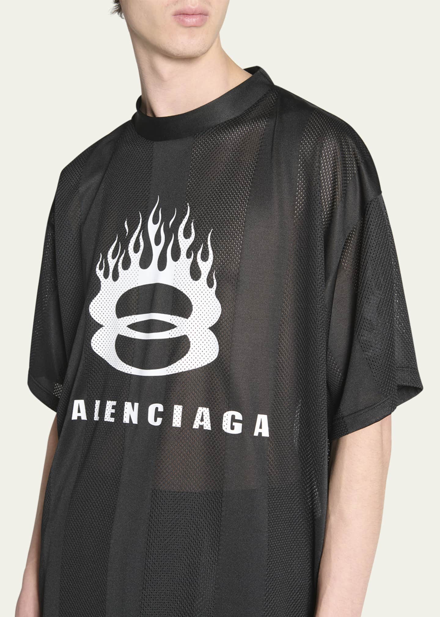 Balenciaga Mesh Unity Flame Logo T Shirt Noir