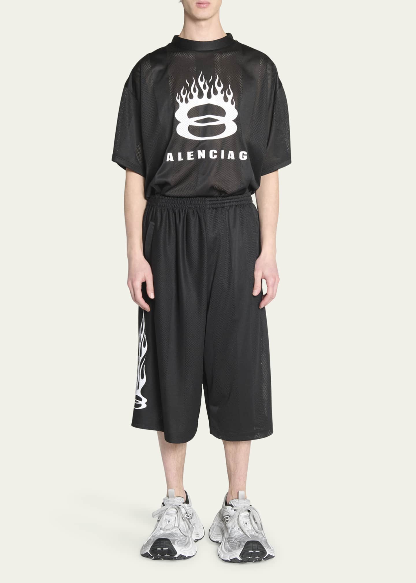 Balenciaga Men's Baggy Mesh Unity Flame Logo Shorts Image 2 of 5