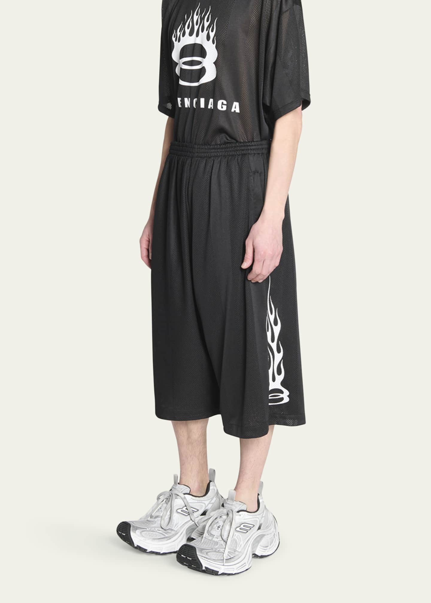 Balenciaga Men's Baggy Mesh Unity Flame Logo Shorts Image 4 of 5