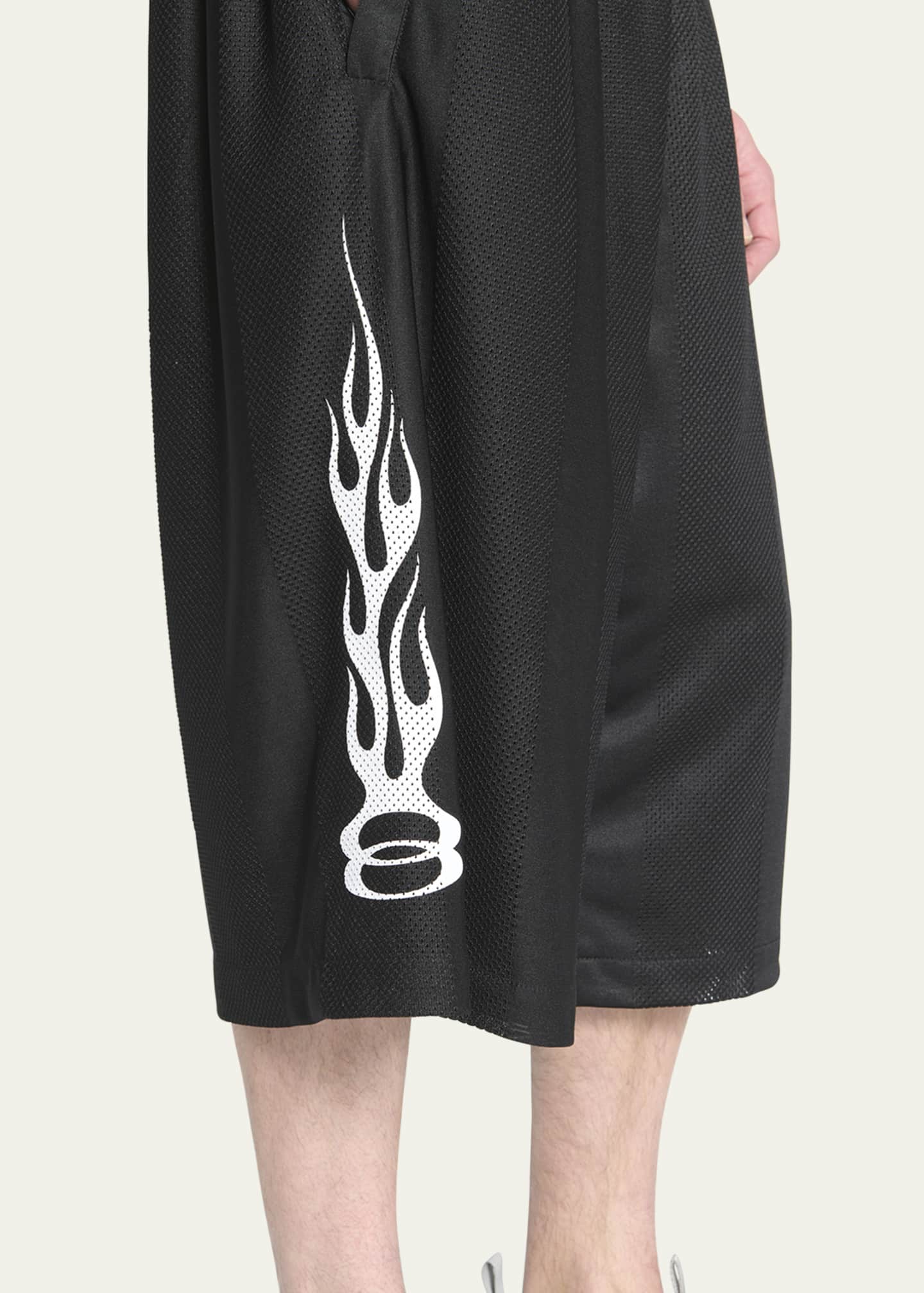 Balenciaga Men's Baggy Mesh Unity Flame Logo Shorts Image 5 of 5
