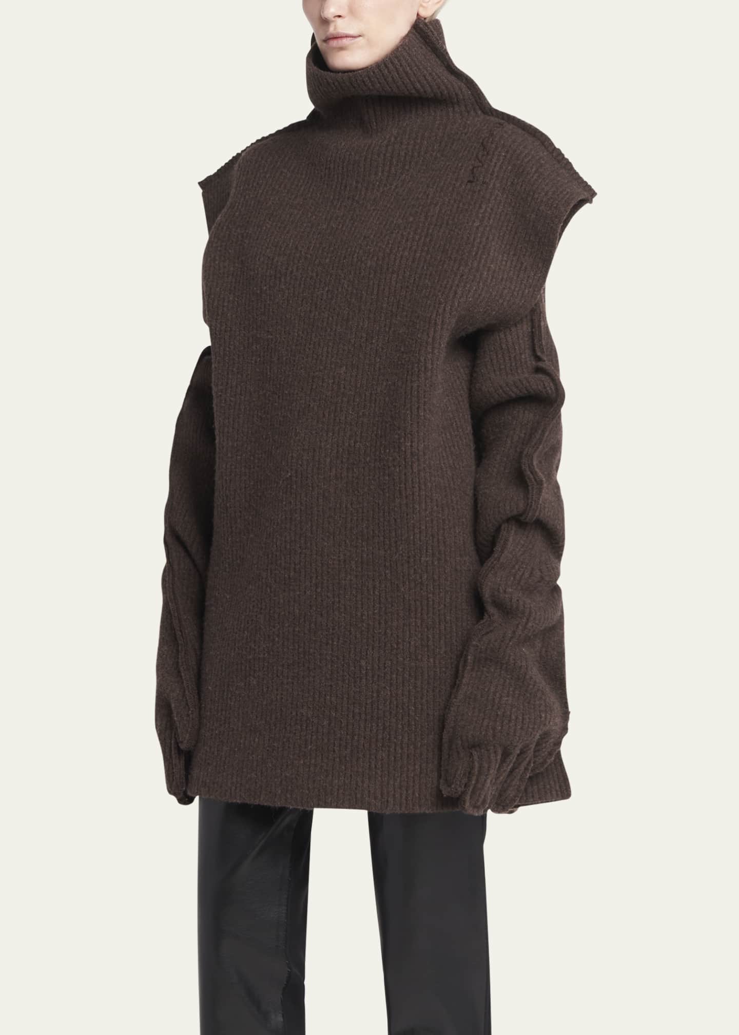 Marni Oversized Ribbed Wool Turtleneck Sweater Chestnut