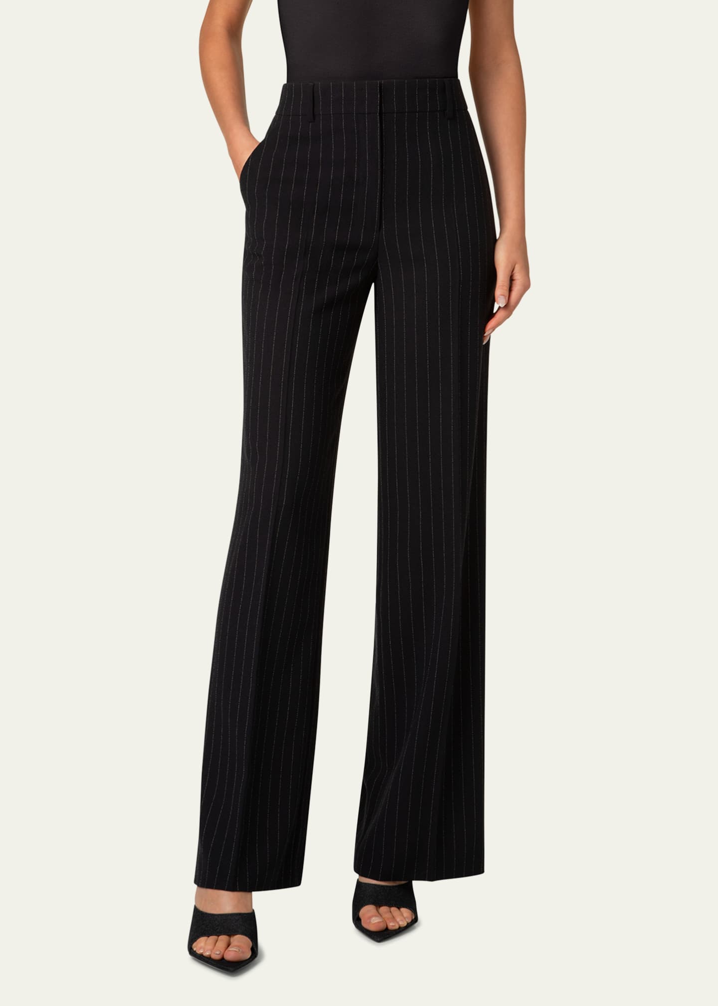 Akris punto Pinstripe Straight Wool Trousers Image 2 of 4