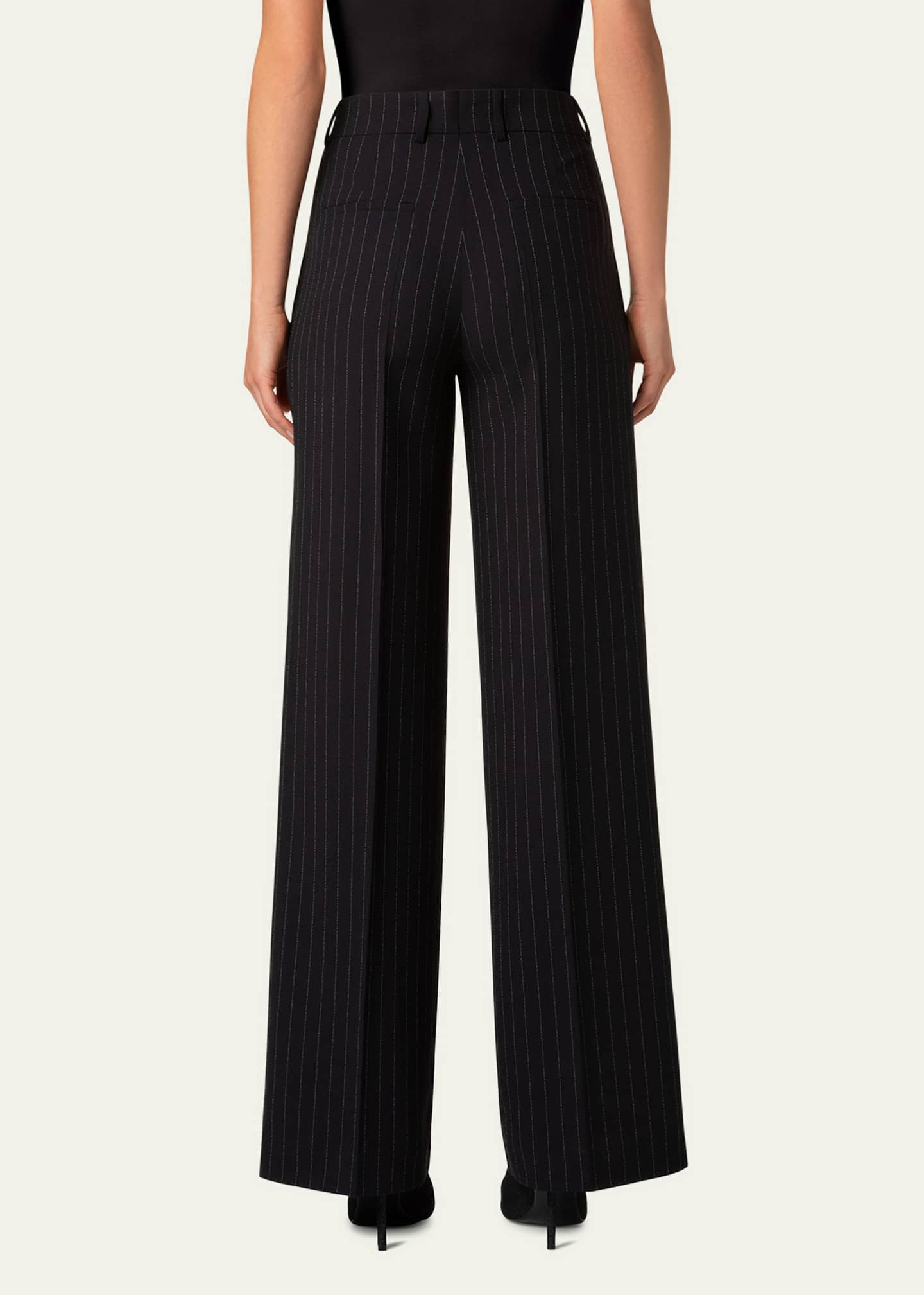Akris punto Pinstripe Straight Wool Trousers Image 3 of 4
