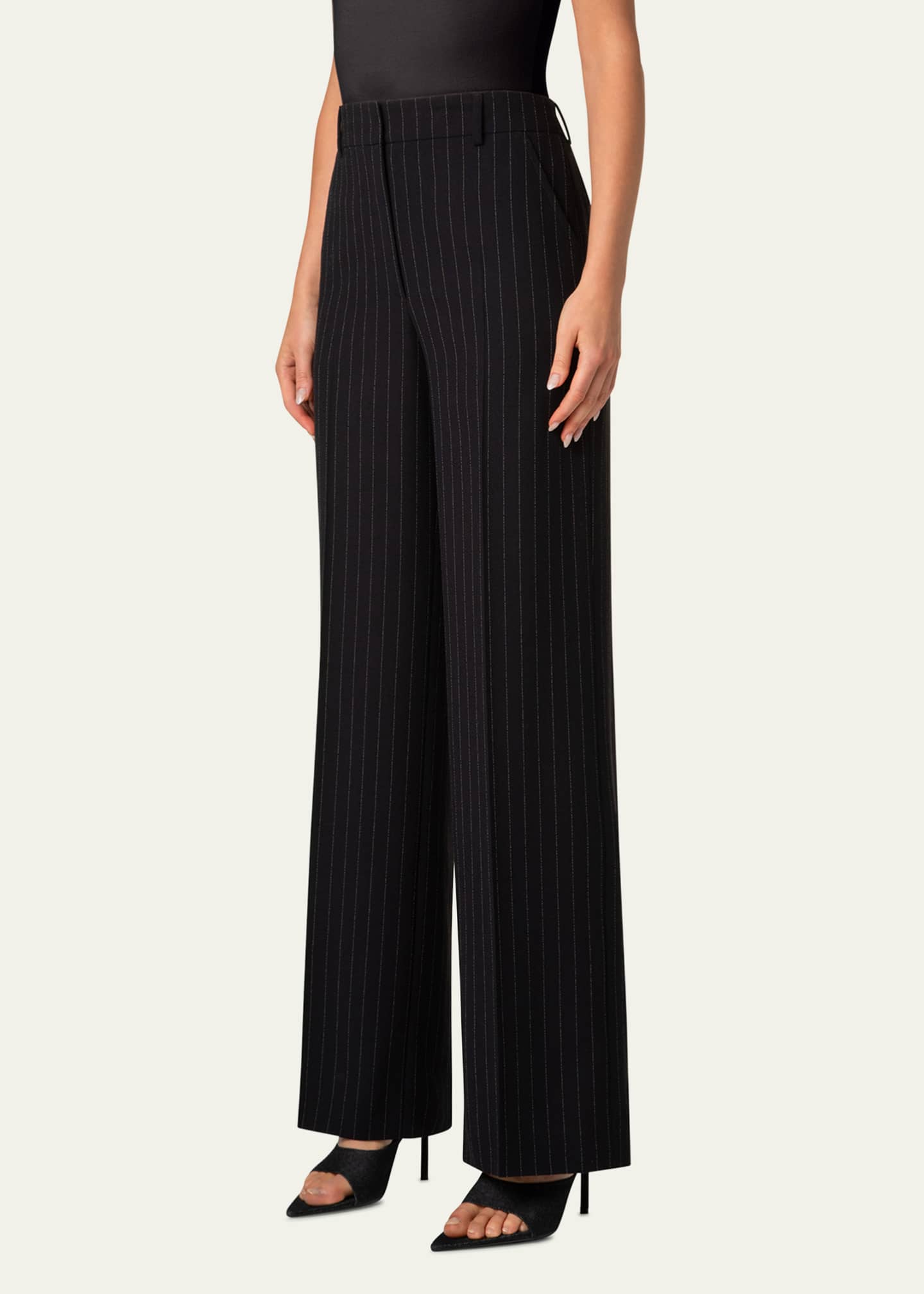 Akris punto Pinstripe Straight Wool Trousers Image 4 of 4