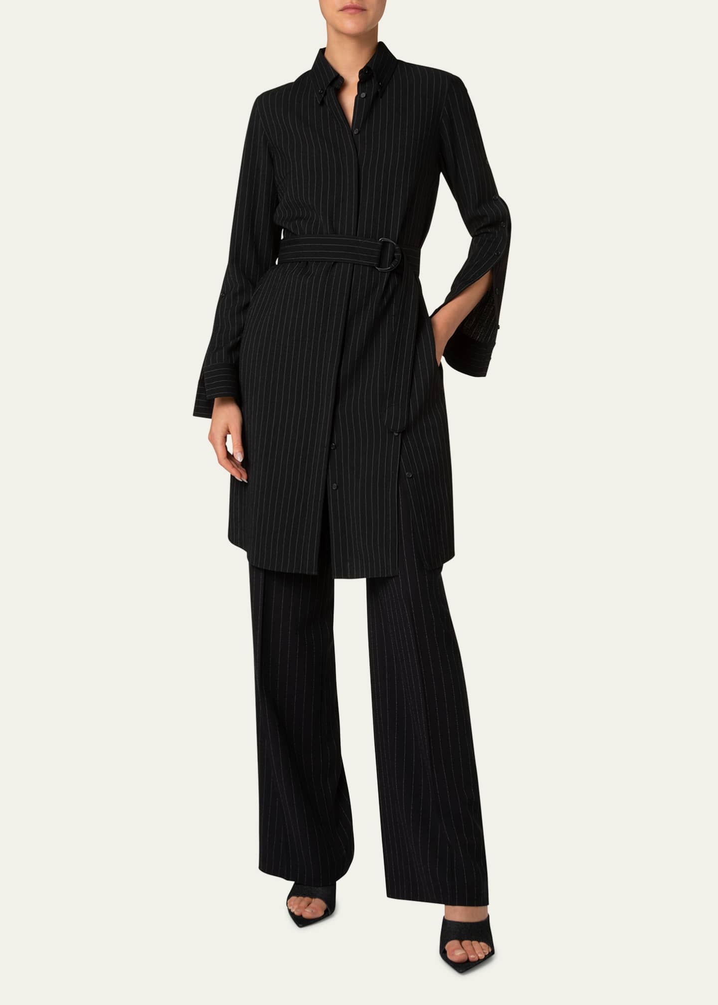 Akris punto Pinstripe Belted Wool Shirt Dress Image 2 of 5