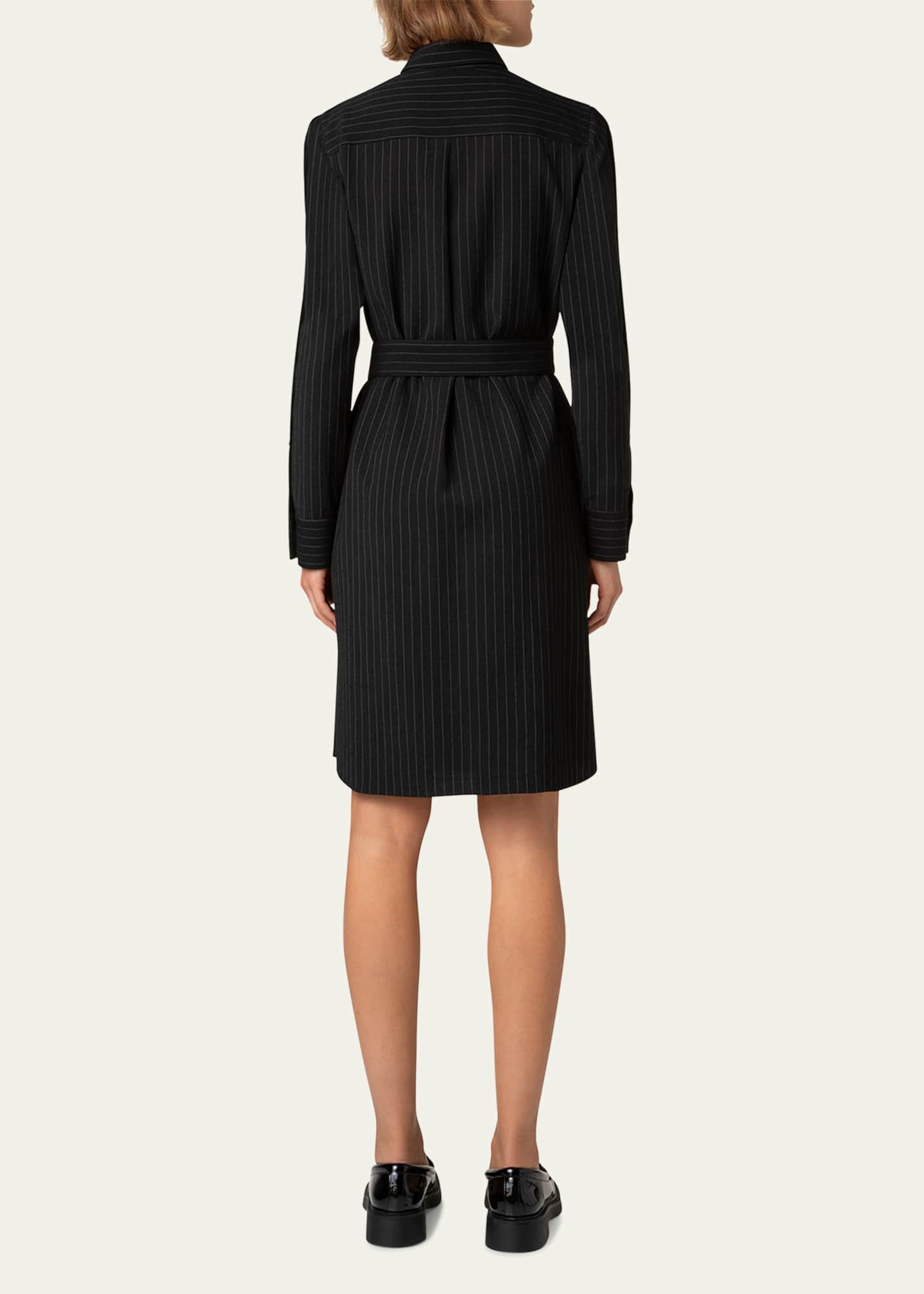 Akris punto Pinstripe Belted Wool Shirt Dress Image 3 of 5