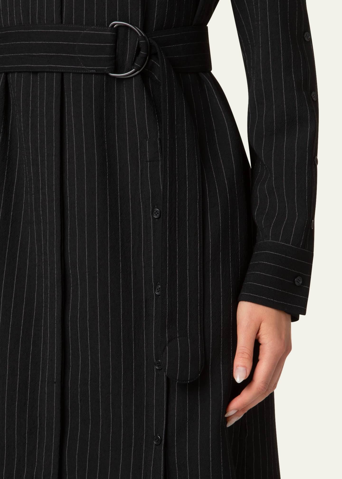 Akris punto Pinstripe Belted Wool Shirt Dress Image 5 of 5