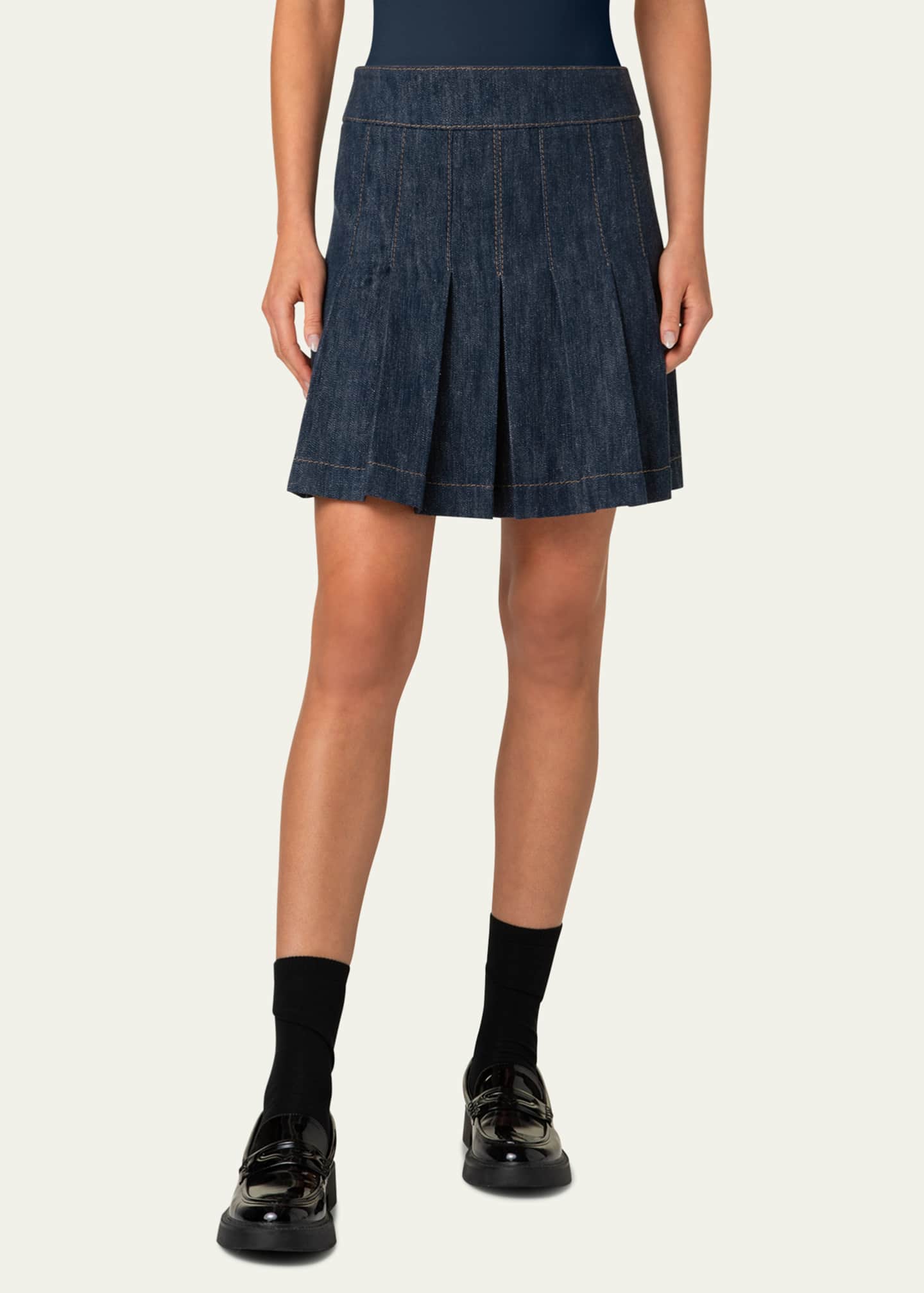 Akris punto Fit-Flare Denim Mini Skirt Image 2 of 4