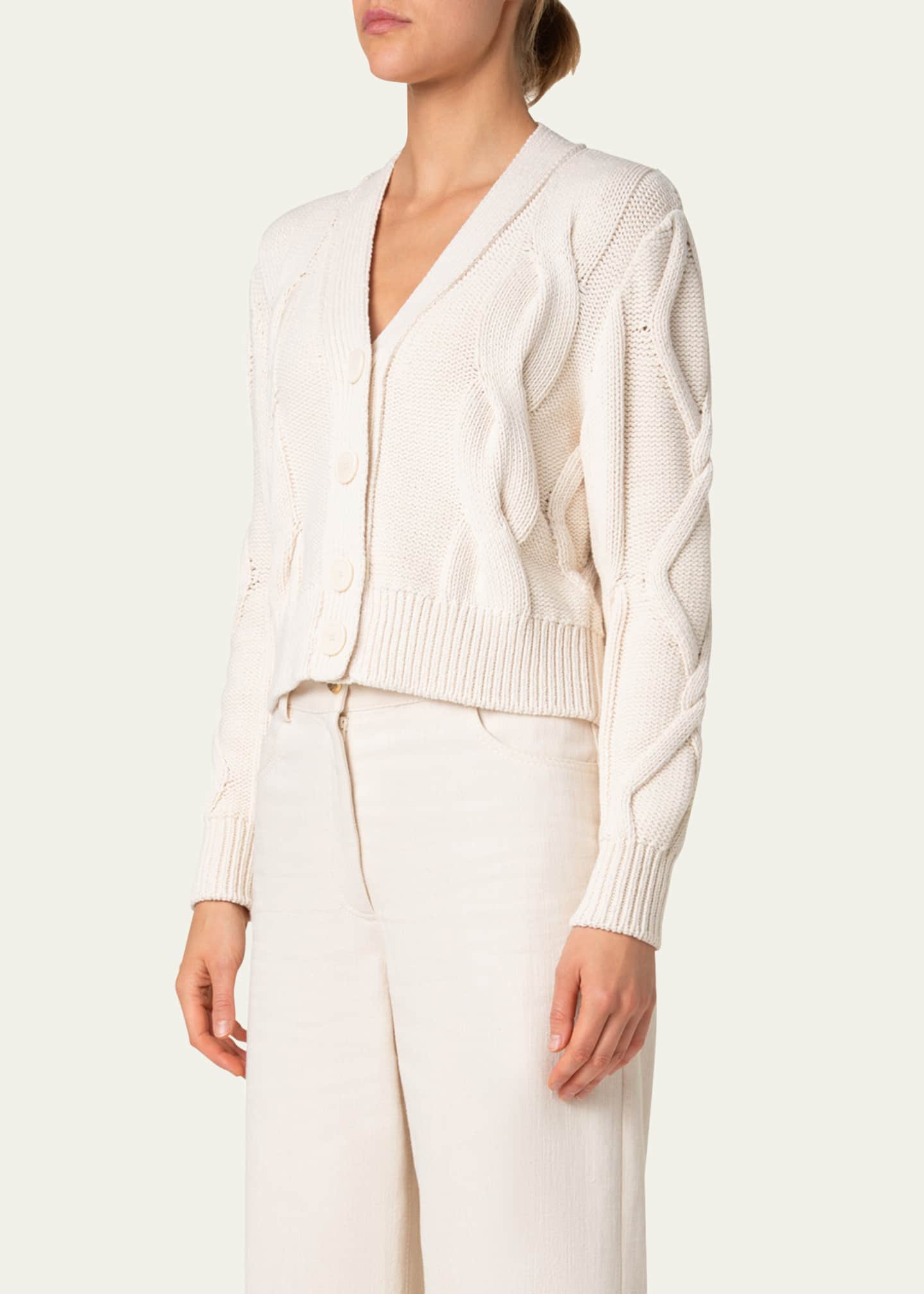 Akris punto V-Neck Cable Cardigan Image 4 of 5