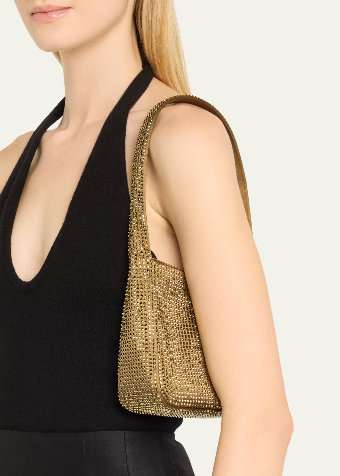Saint Laurent Le 5 A 7 YSL Hobo Bag in Rhinestone Satin Image 2 of 6