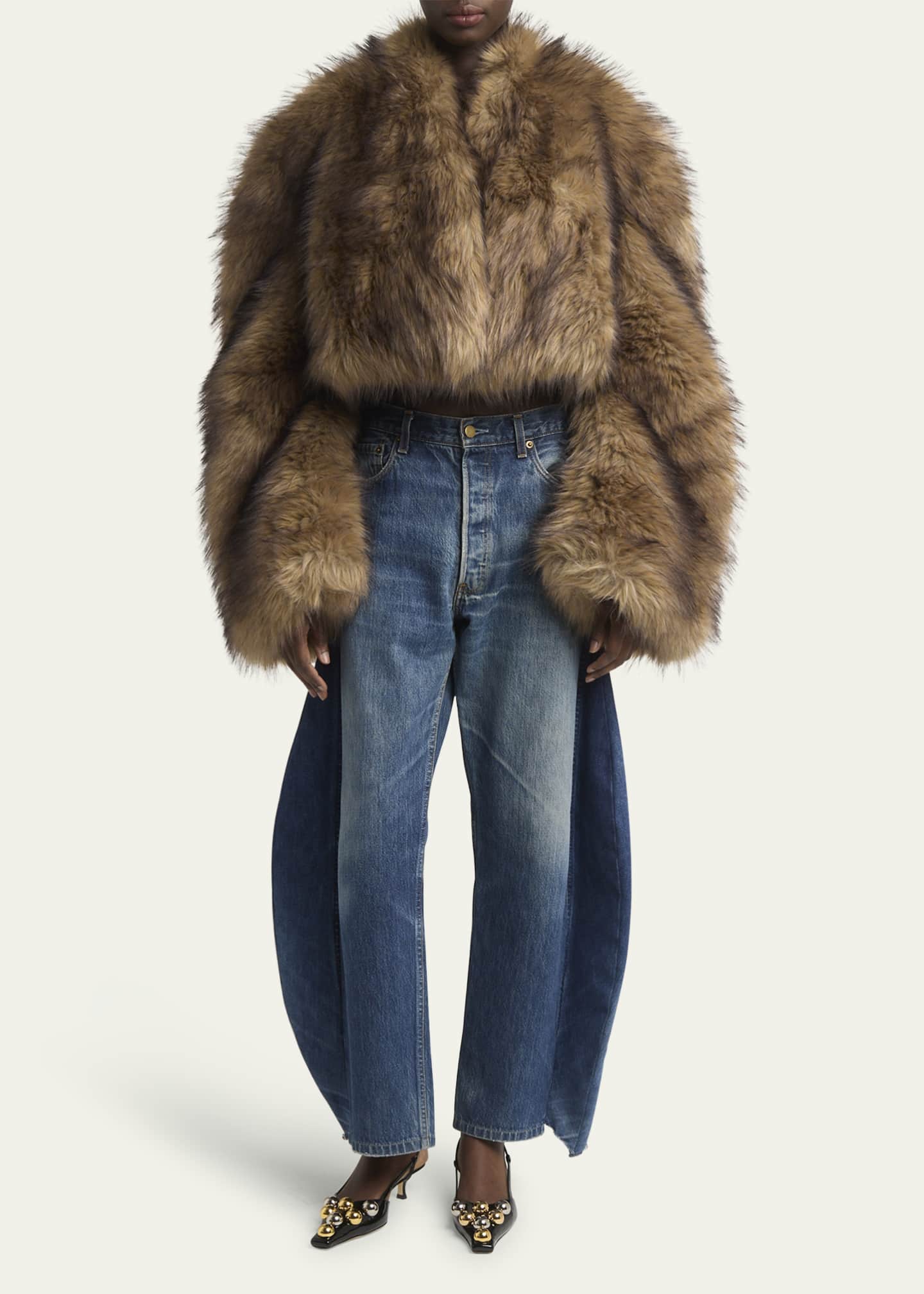 A.W.A.K.E. MODE Cropped Faux Fur Jacket Image 2 of 5