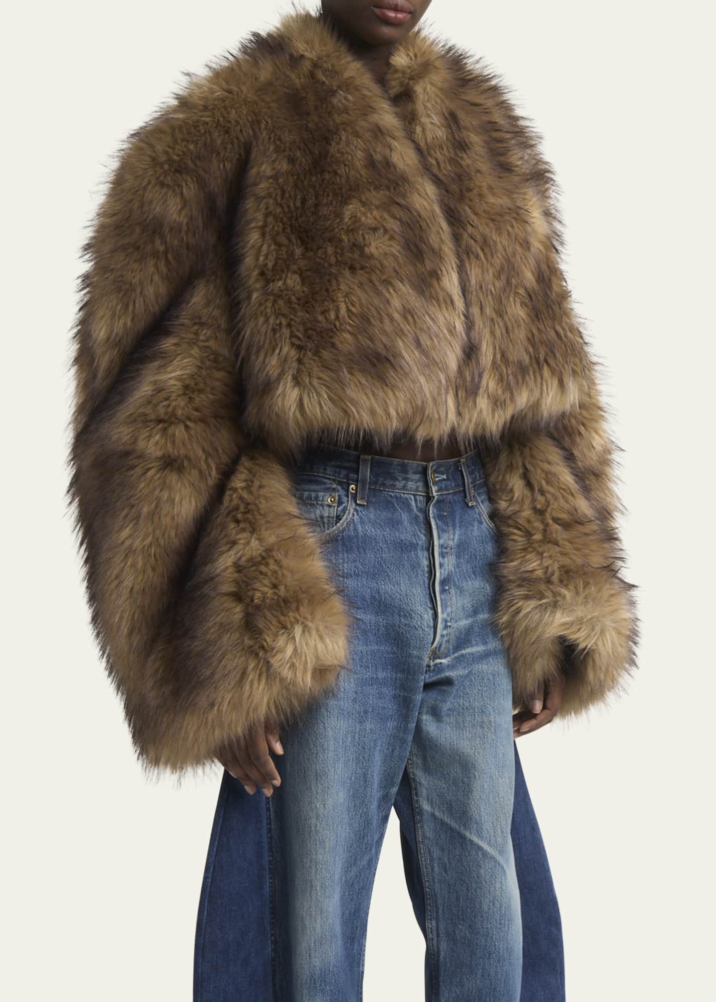 A.W.A.K.E. MODE Cropped Faux Fur Jacket Image 4 of 5