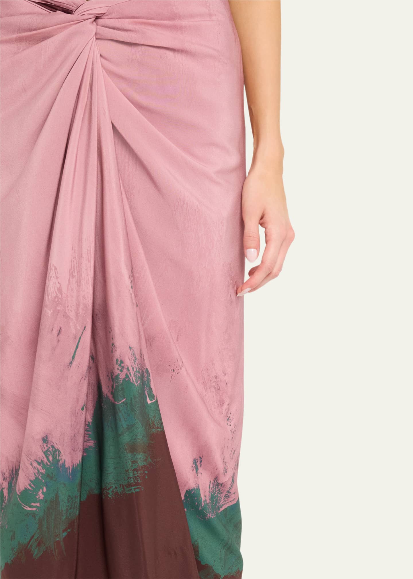 Dries Van Noten Sidras Watercolor Twist-Front Midi Skirt
