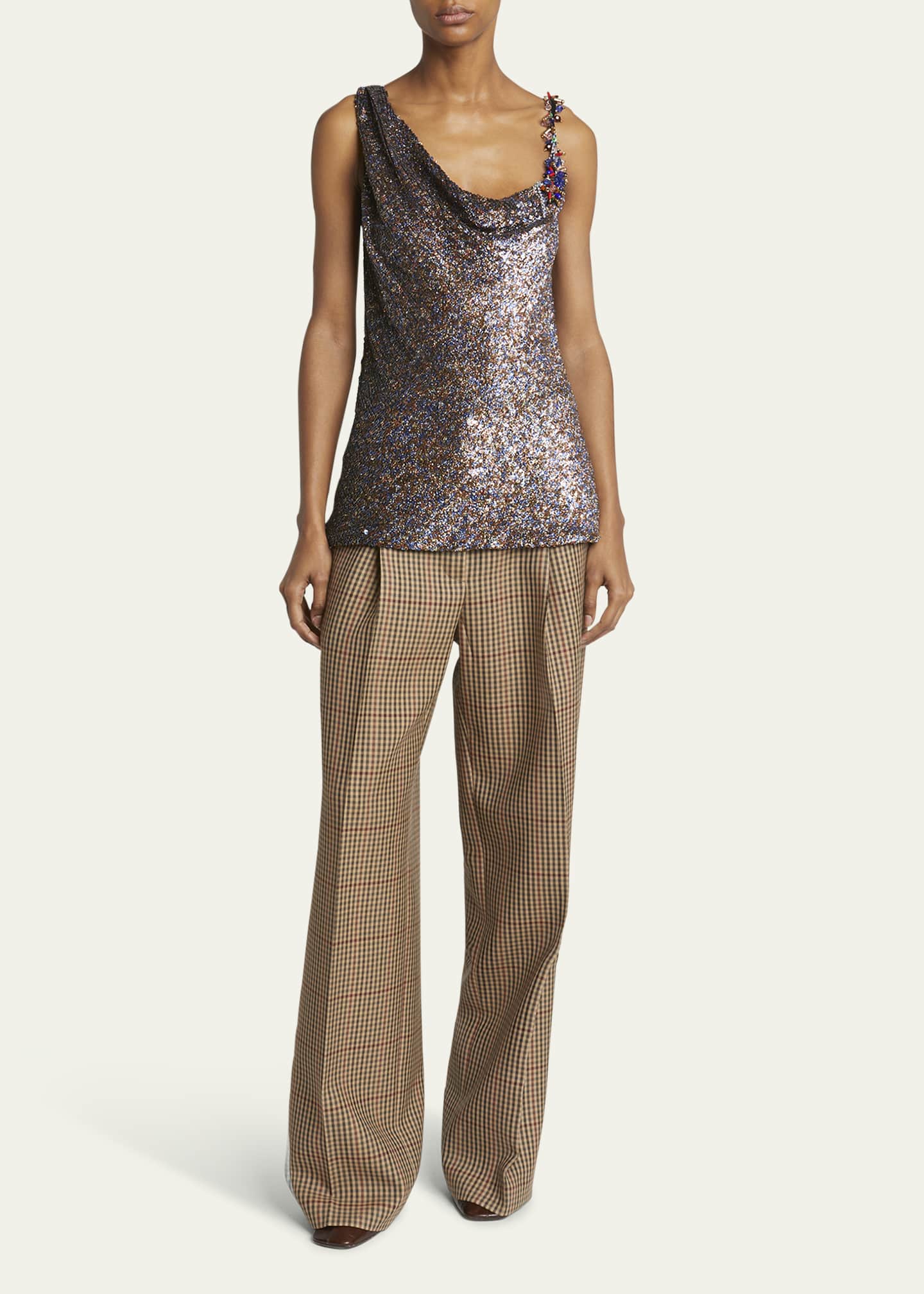 Dries Van Noten Ceyon Sequined Cowl-Neck Sleeveless Shirt Image 2 of 5